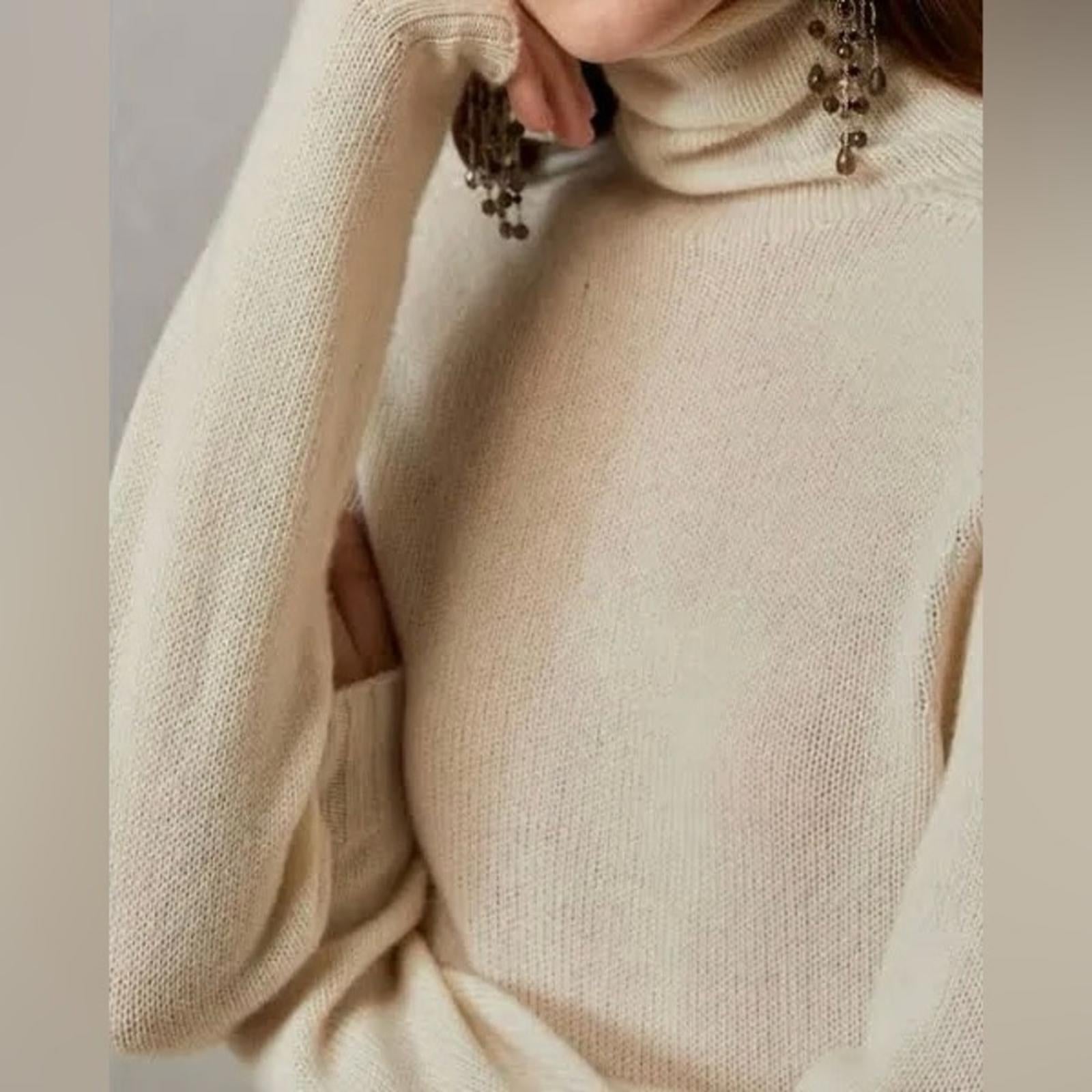 Lauren Ralph Lauren Cashmere Funnelneck Sweater in Winter Cream, NWT, Size S