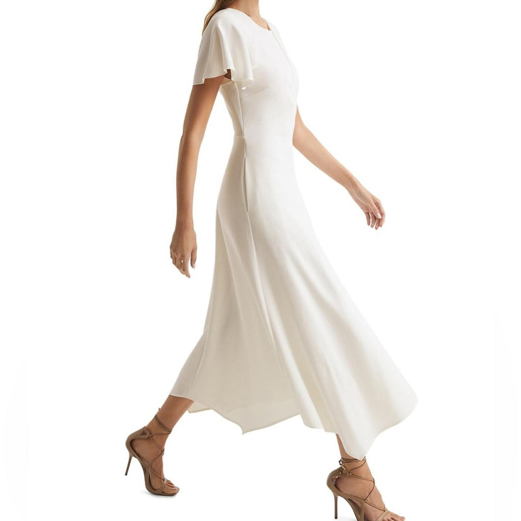 REISS Eleni Flutter Sleeve Midi Dress, Size UK 6, US 2 New w/Tag Retail $385