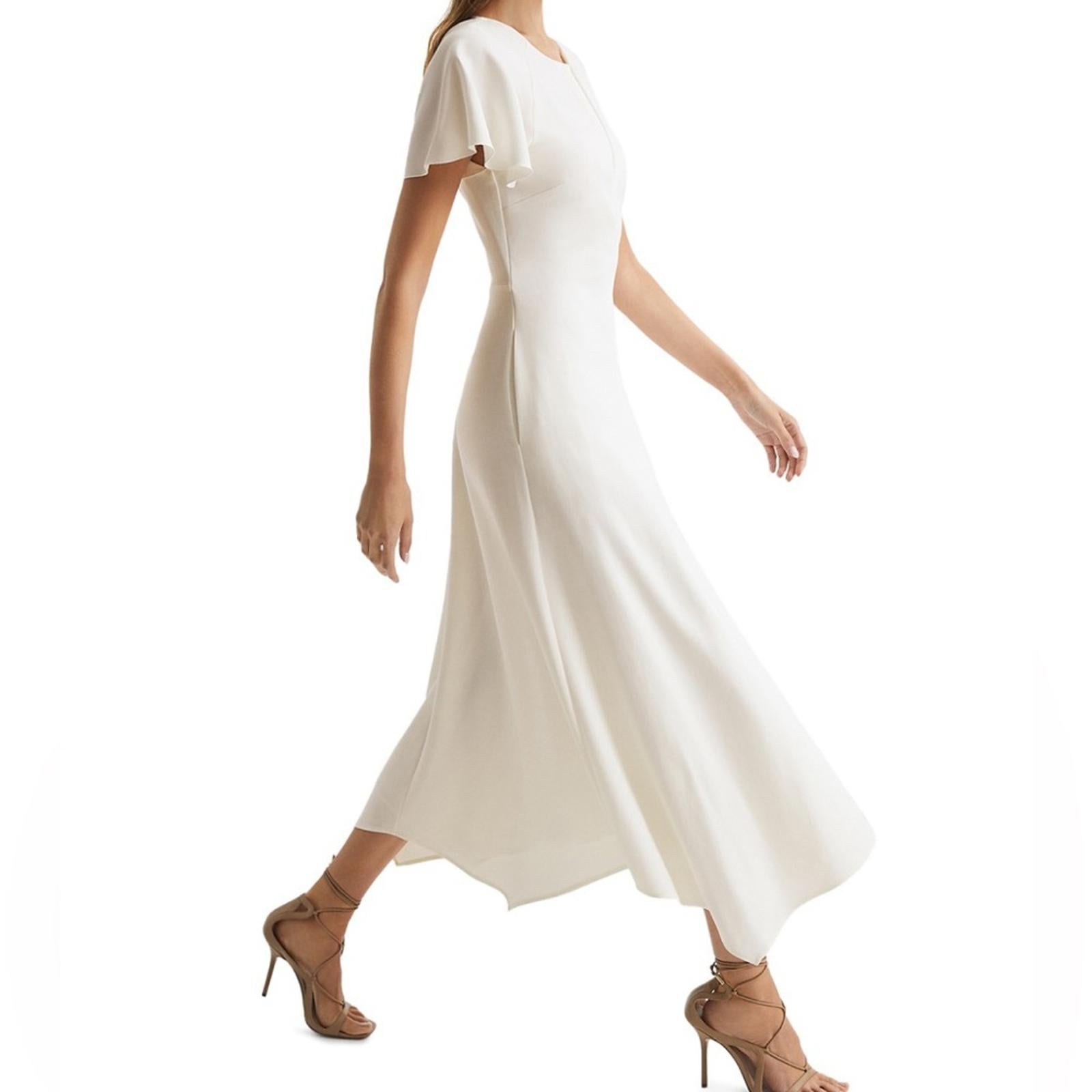 REISS Eleni Flutter Sleeve Midi Dress, Size UK 6, US 2 New w/Tag Retail $385