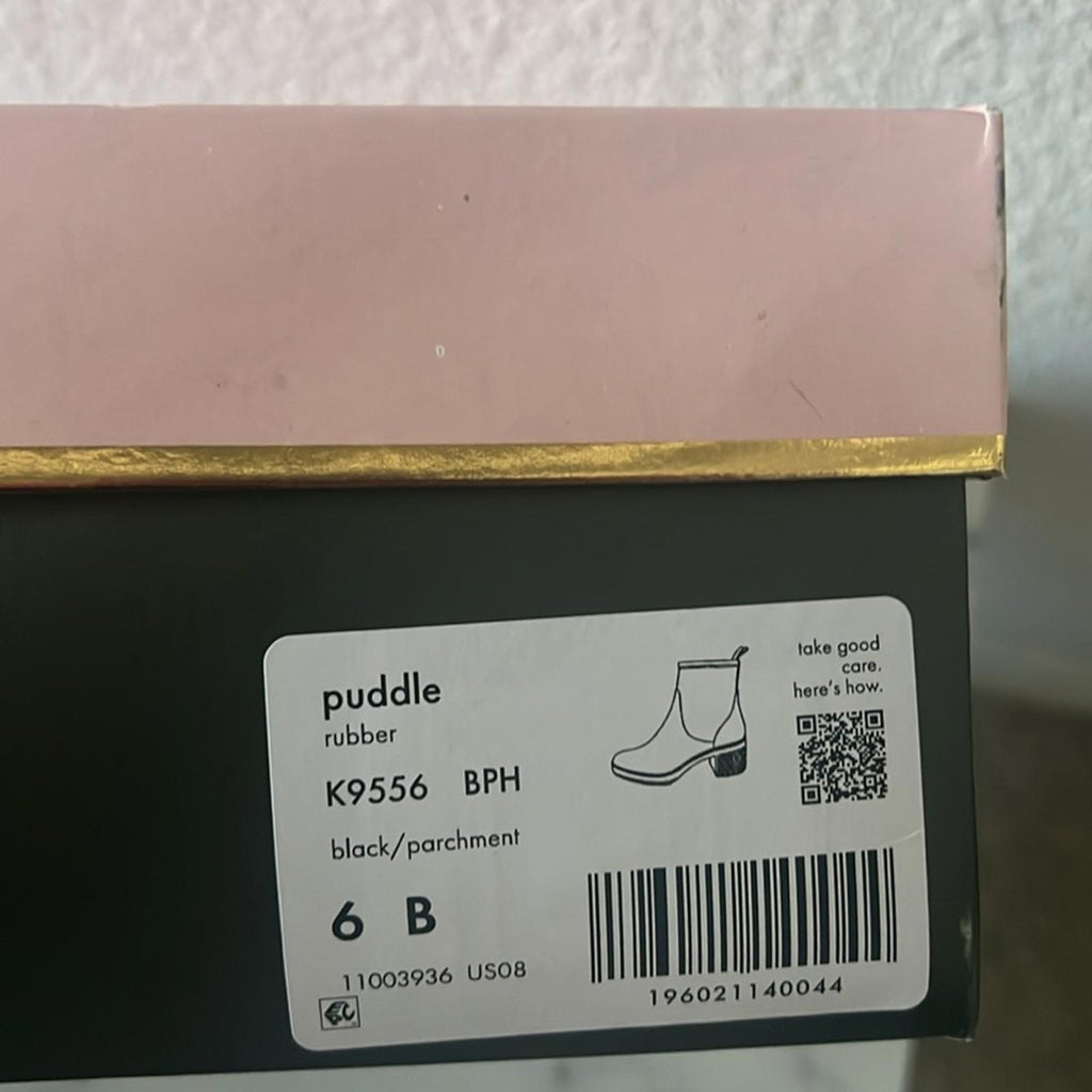 Kate Spade Puddle Rain Booties in Black/Parchment, Size 6 New in Box