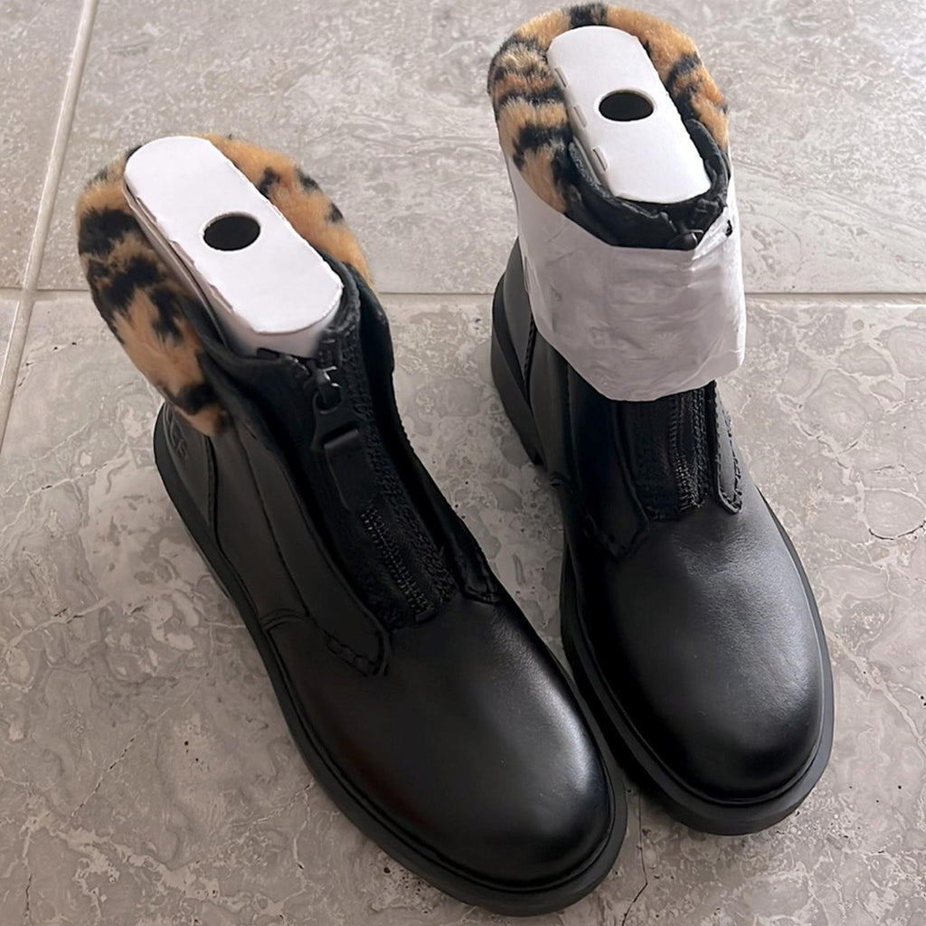 UGG Czeriesa Panther Print Leather Boots in Black, NWT, Size 5