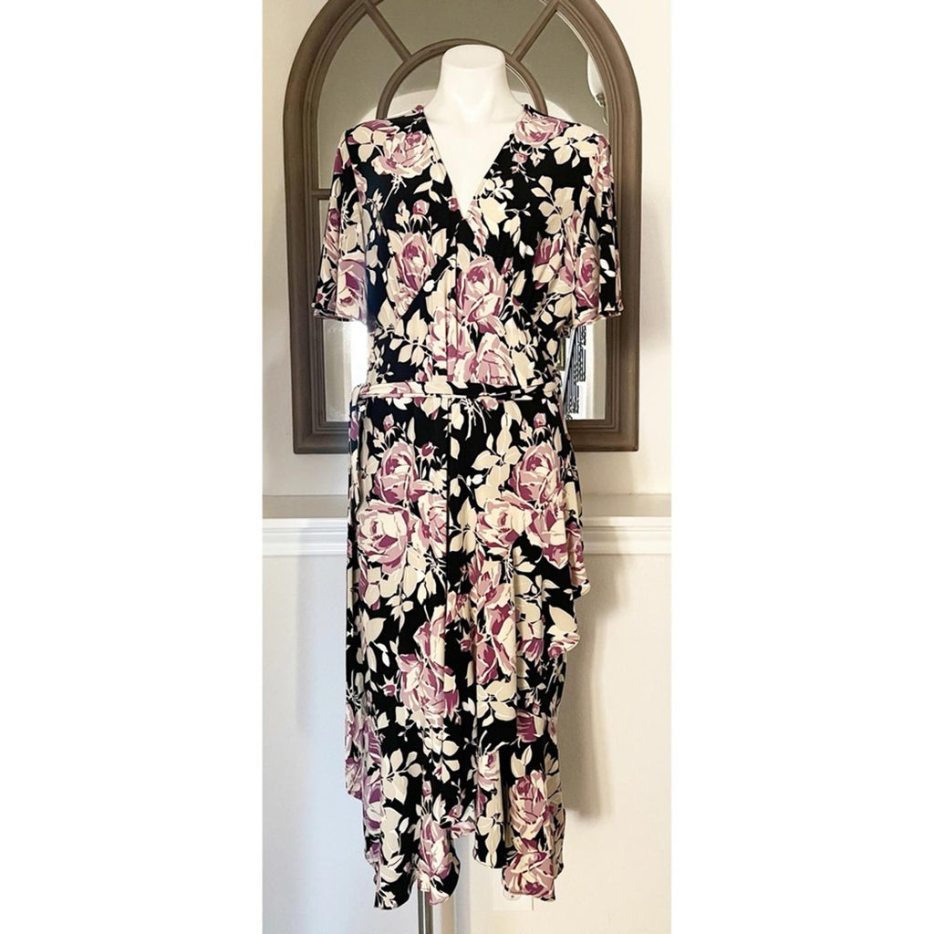 NEW Lauren Ralph Lauren Floral Belted Jersey Dress Size 16 EXCELLENT Retail $338