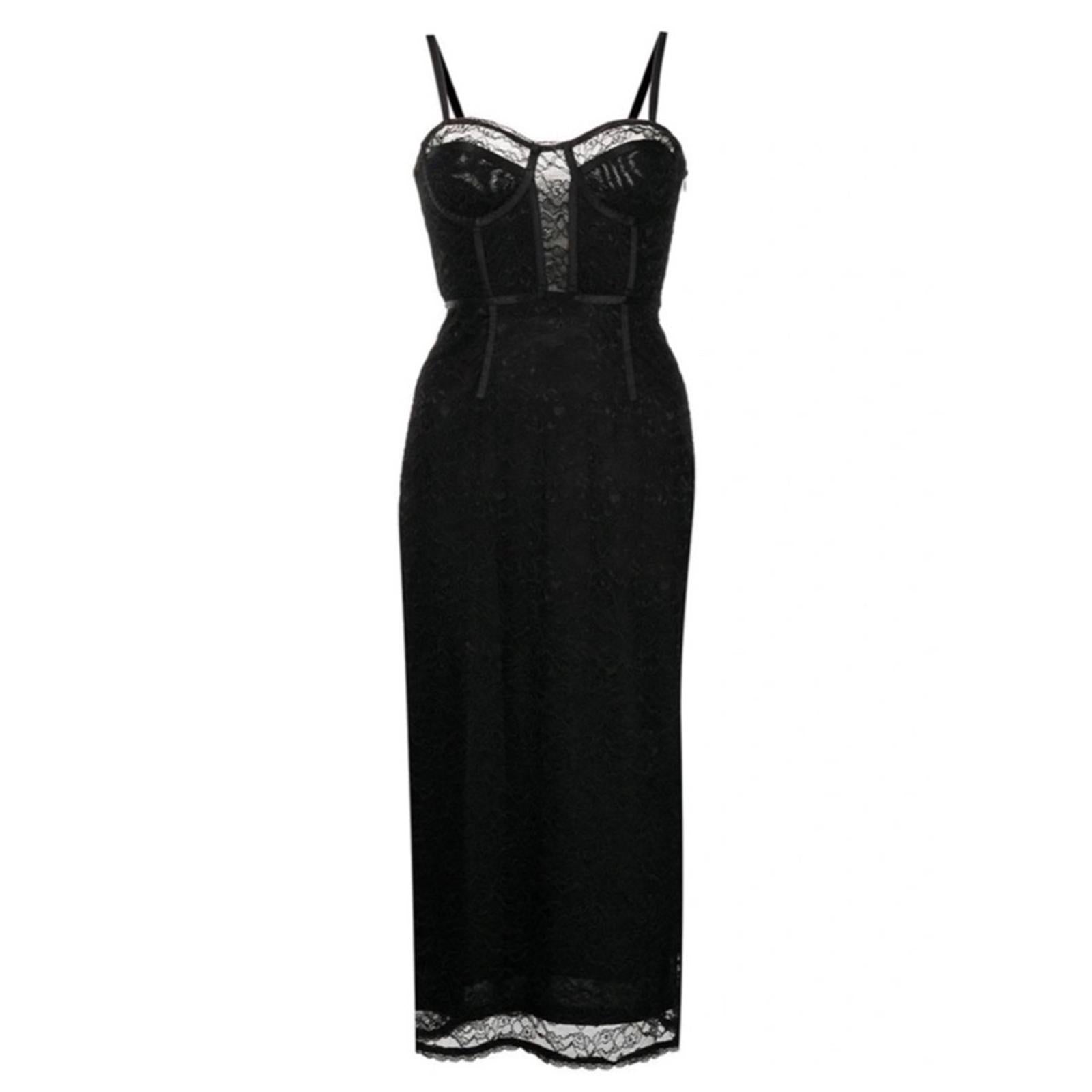 Jonathan Simkhai xRevolve Roslyn Bustier Lace Midi Dress in Black, NWT, Size L