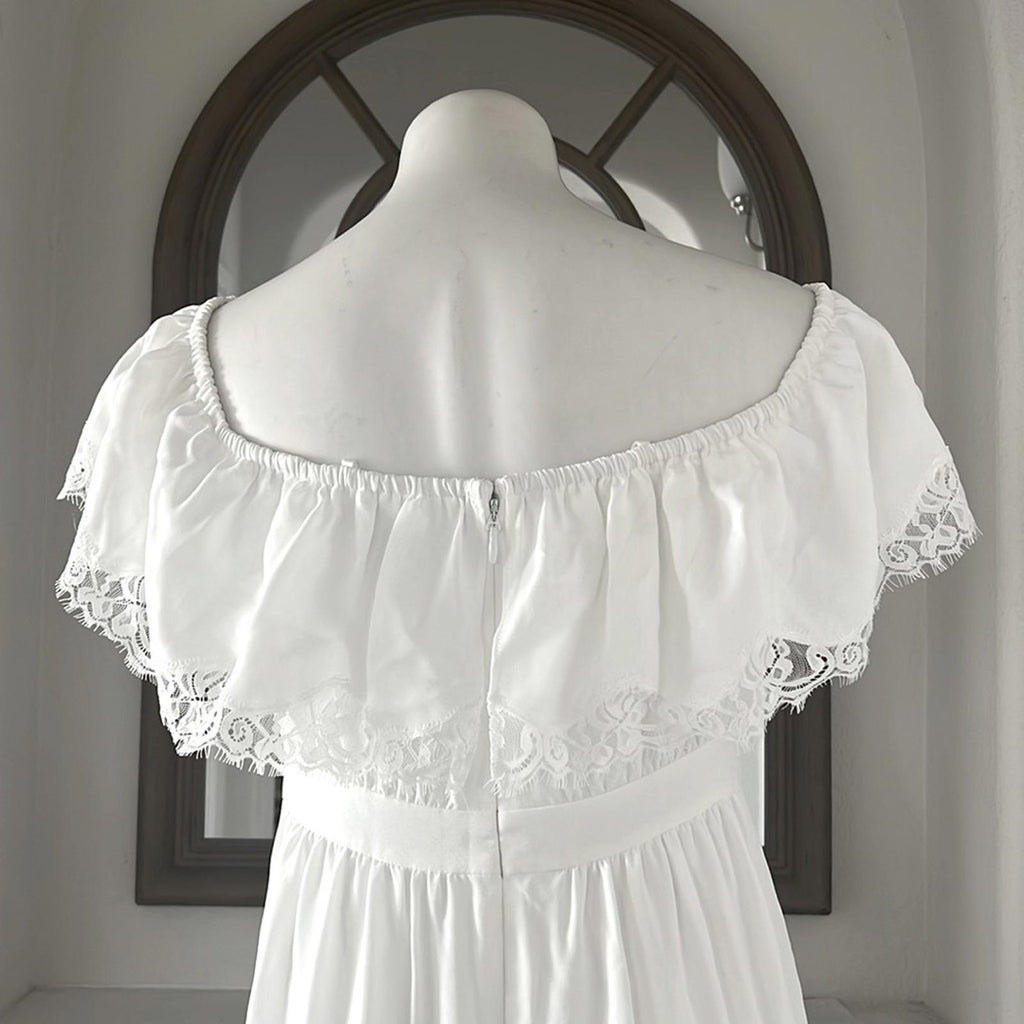 Aqua Off the Shoulder Long Evening Dress in Off-White, Size 10 New w/Tag $348