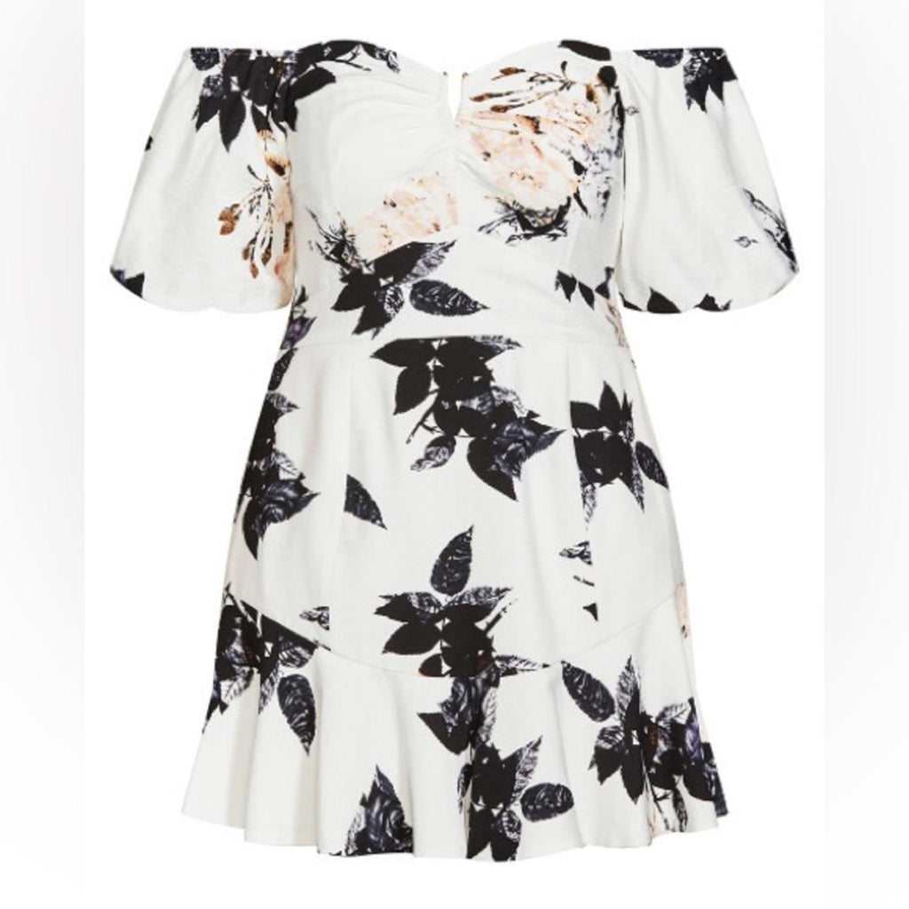 City Chic Aria Floral Dress in Cream, NWT, Size M/18