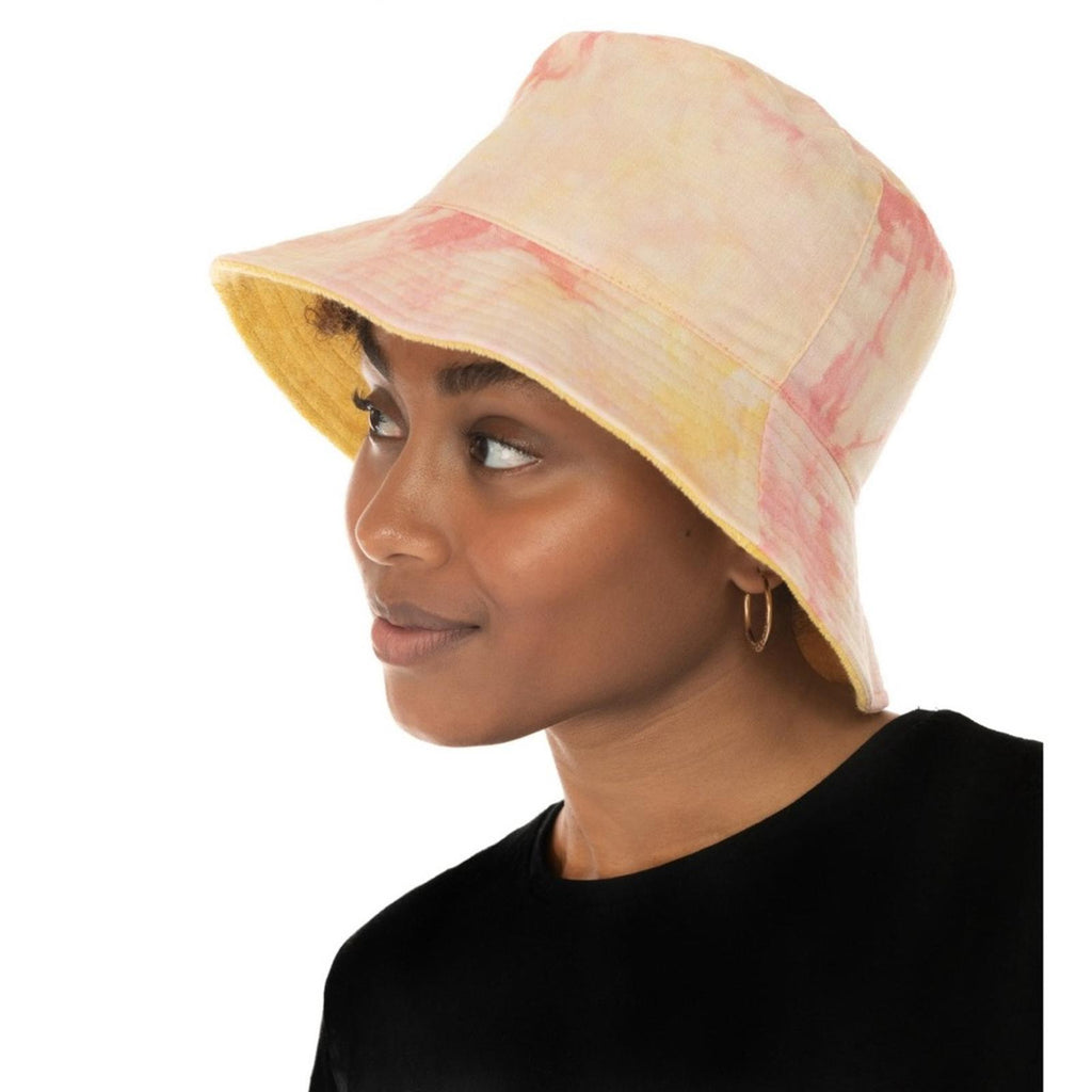NEW Jenni Reversible Terry Cloth Hat, Pink Yellow One Size New w/Tag