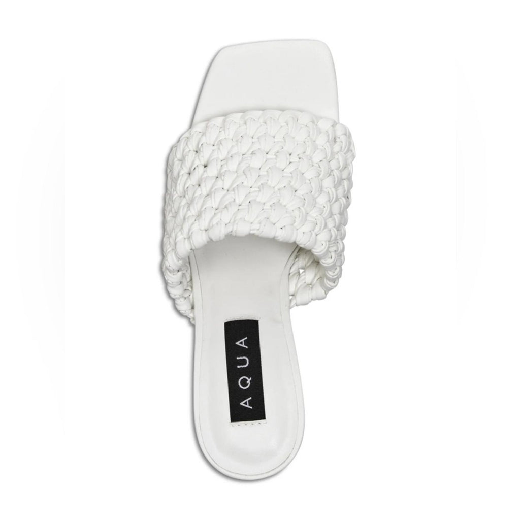 Aqua Padded Woven Katy Square Toe Stiletto Heeled Sandals in White, Size 10 NEW
