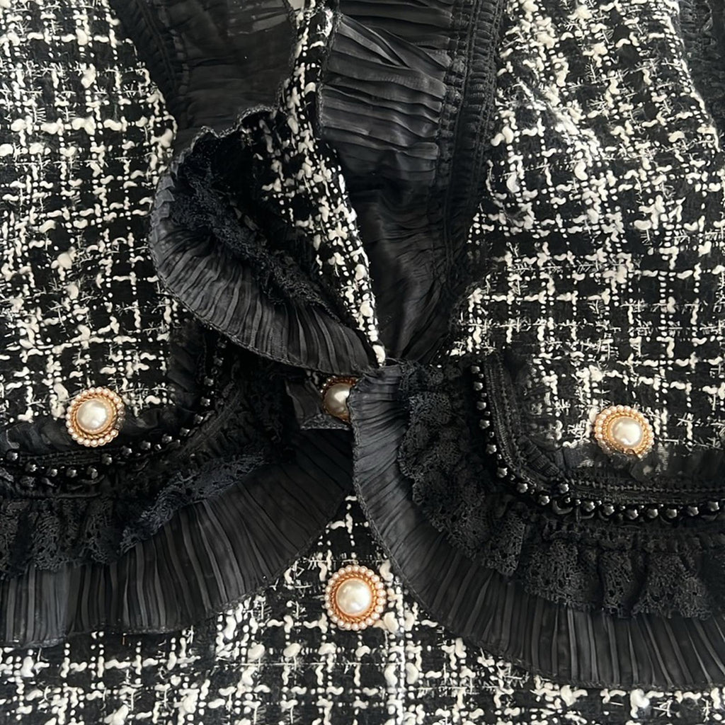 House of Aris 2-Piece Tweed Blazer & Skirt in Black & White, Size XS New w/Tag