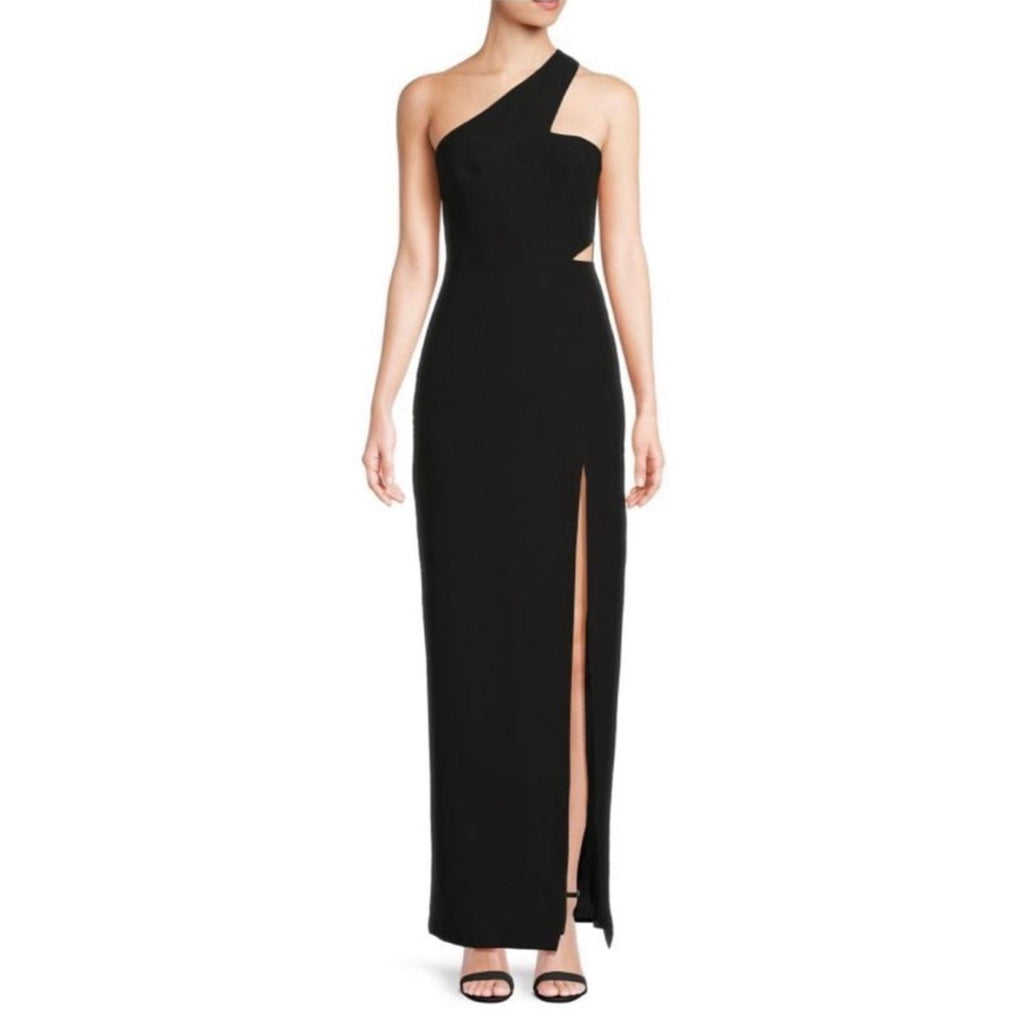 Aidan Mattox One Shoulder Crêpe Front Slit Maxi Dress, Size 0 New w/Tag $195