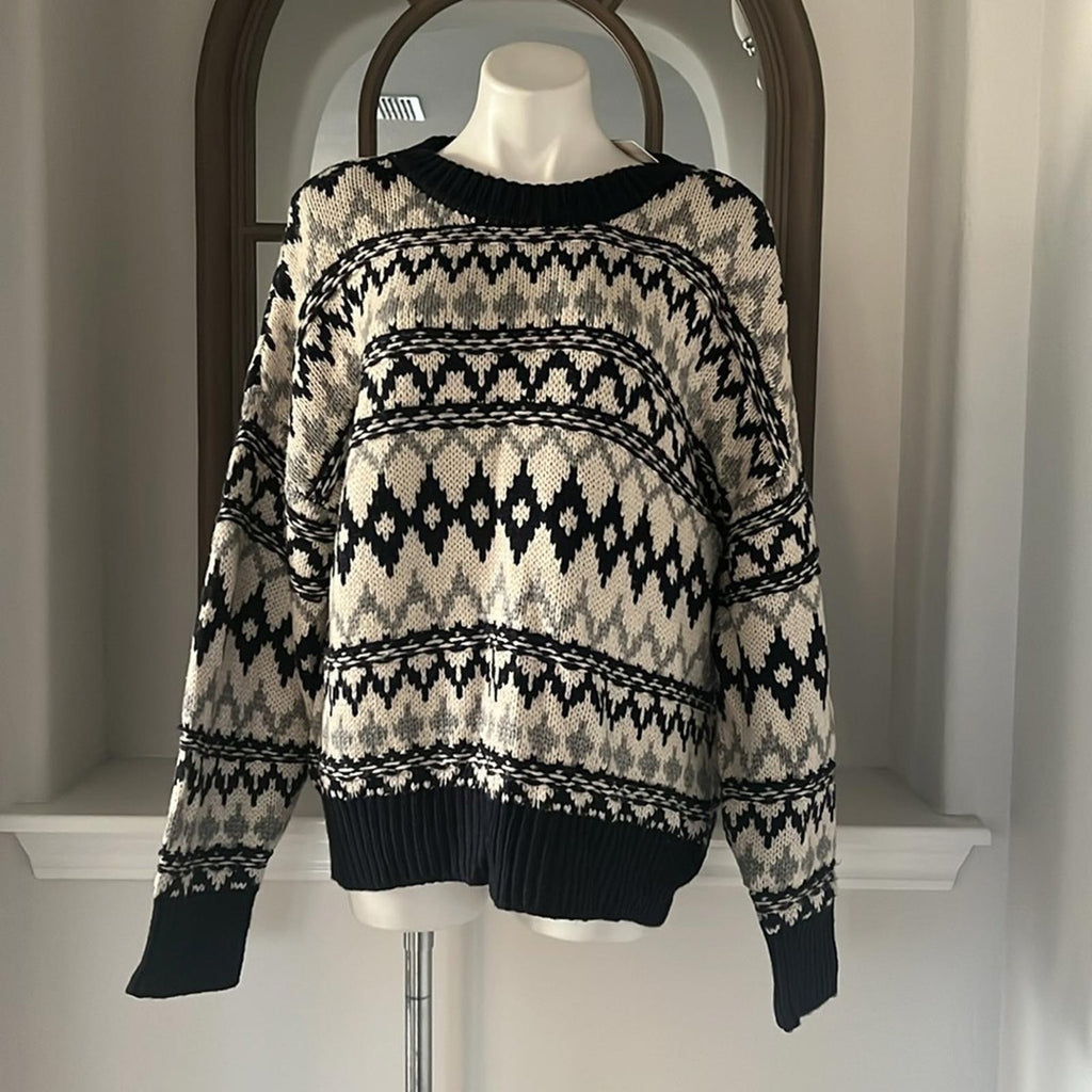 Favorite Daughter ‘Tis The Season Sweater &Hat Set, Blue/Grey Fair Isle Sz M NWT