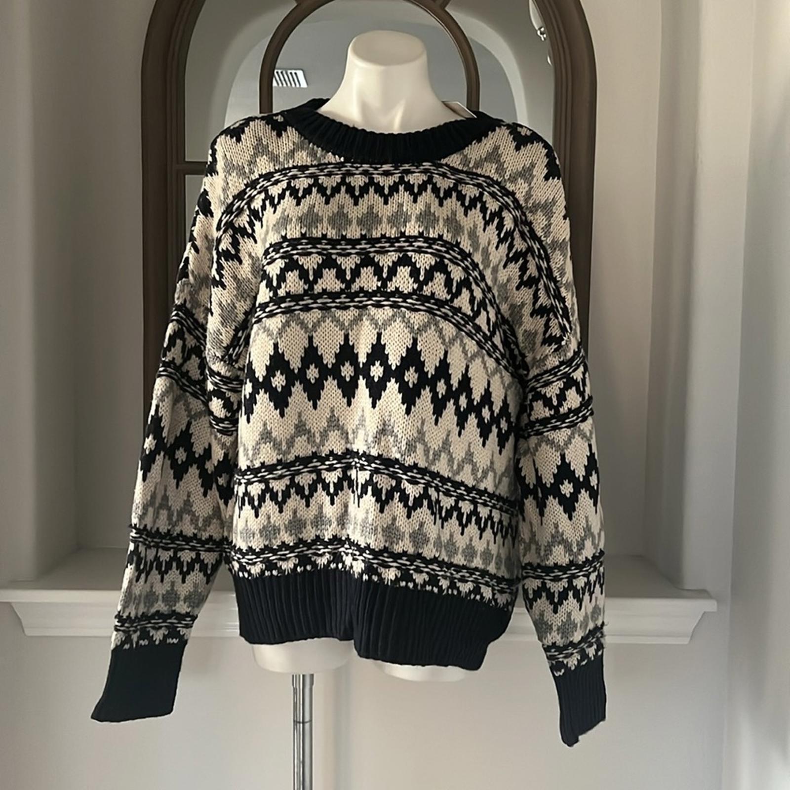 Favorite Daughter ‘Tis The Season Sweater &Hat Set, Blue/Grey Fair Isle Sz M NWT