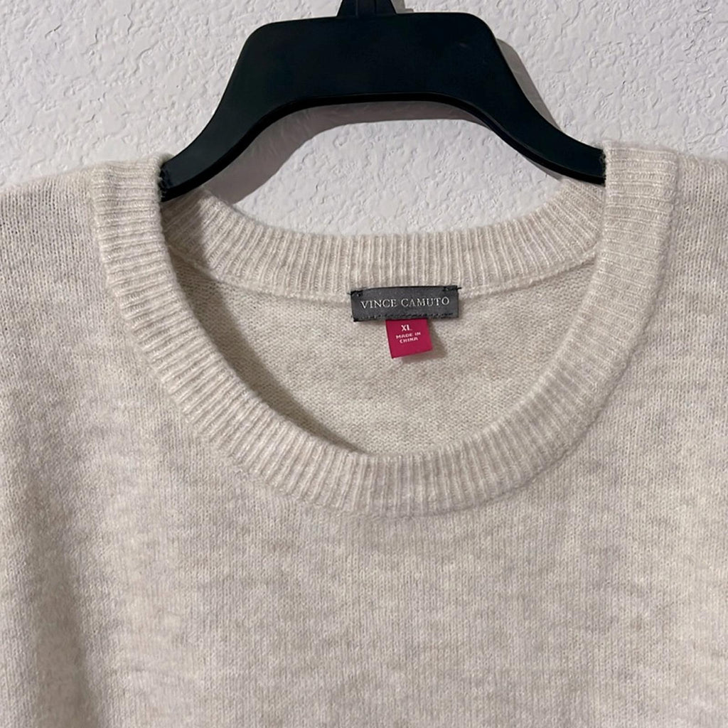 Vince Camuto Beige Ribbed Long Balloon Sleeve Crew Neck, Size XL New w/Tag