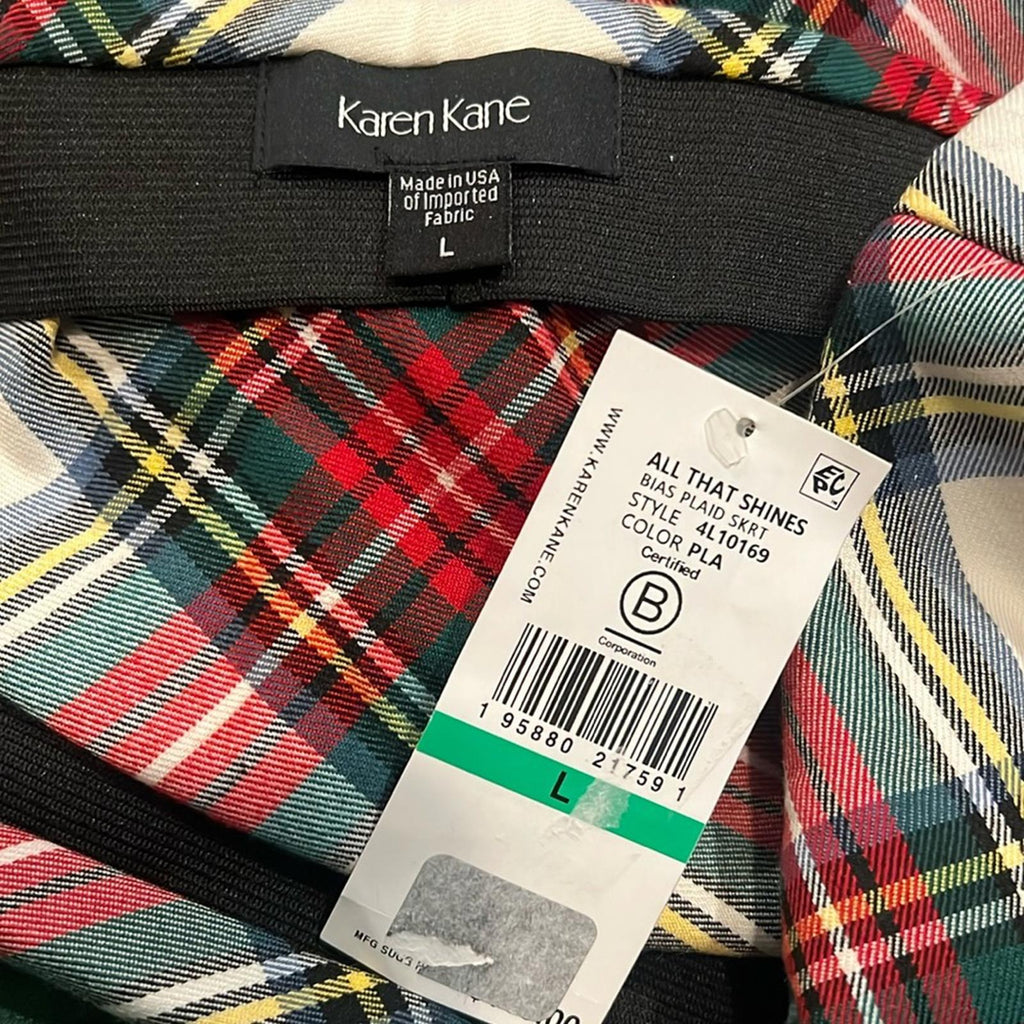 Karen Kane Bias Cut Plaid Pencil Skirt, Above Knee Size L New w/Tag Retail $118