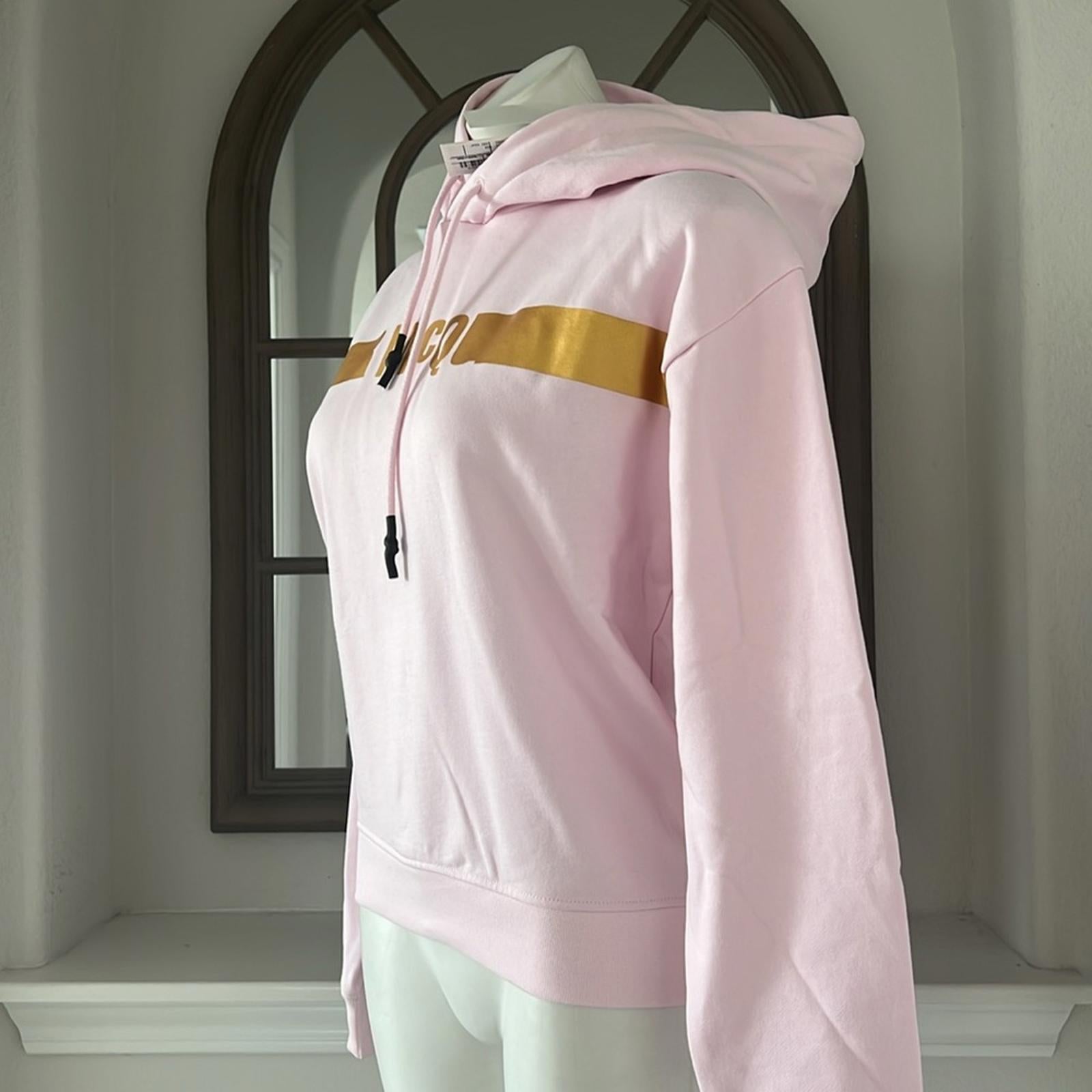 MCQ Alexander McQueen Logo Hologram Hoodie in Pink/Gold, Size S, New with Tag