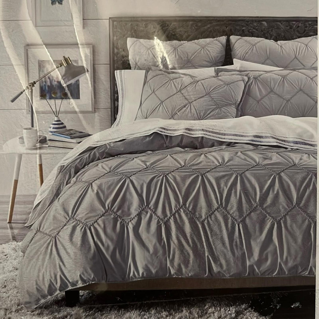 SKY Scalloped Grey Embroidered Flat Sheet Full, New w/Tag