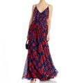 Andres Otalora Printed Chiffon Tie Back Gown in Blue & Red, NWT, Size 0