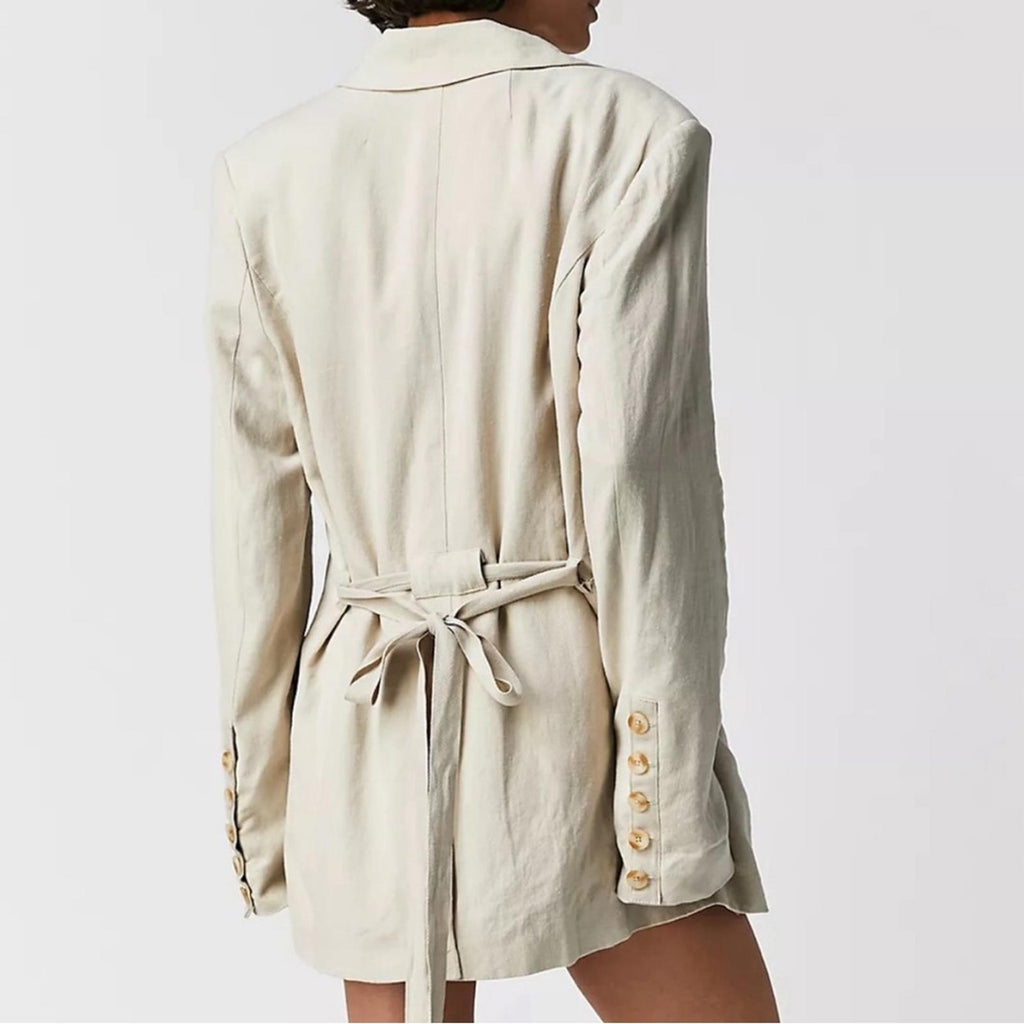 NEW Free People Olivia Linen Blend Blazer, Pebble Sand Size S, Retail $168