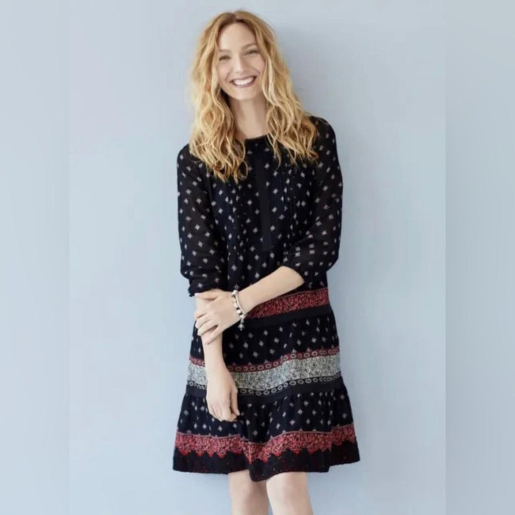 J. Jill Pin-tucked Lace Trim Dress , Black Red Size XL Retail $119