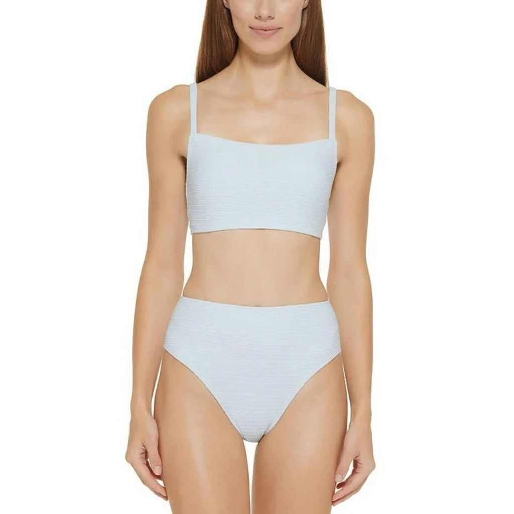 DKNY Ribbed Solid Bikini Swim Top Separates in Light Blue, Size XL NEW w/Tag