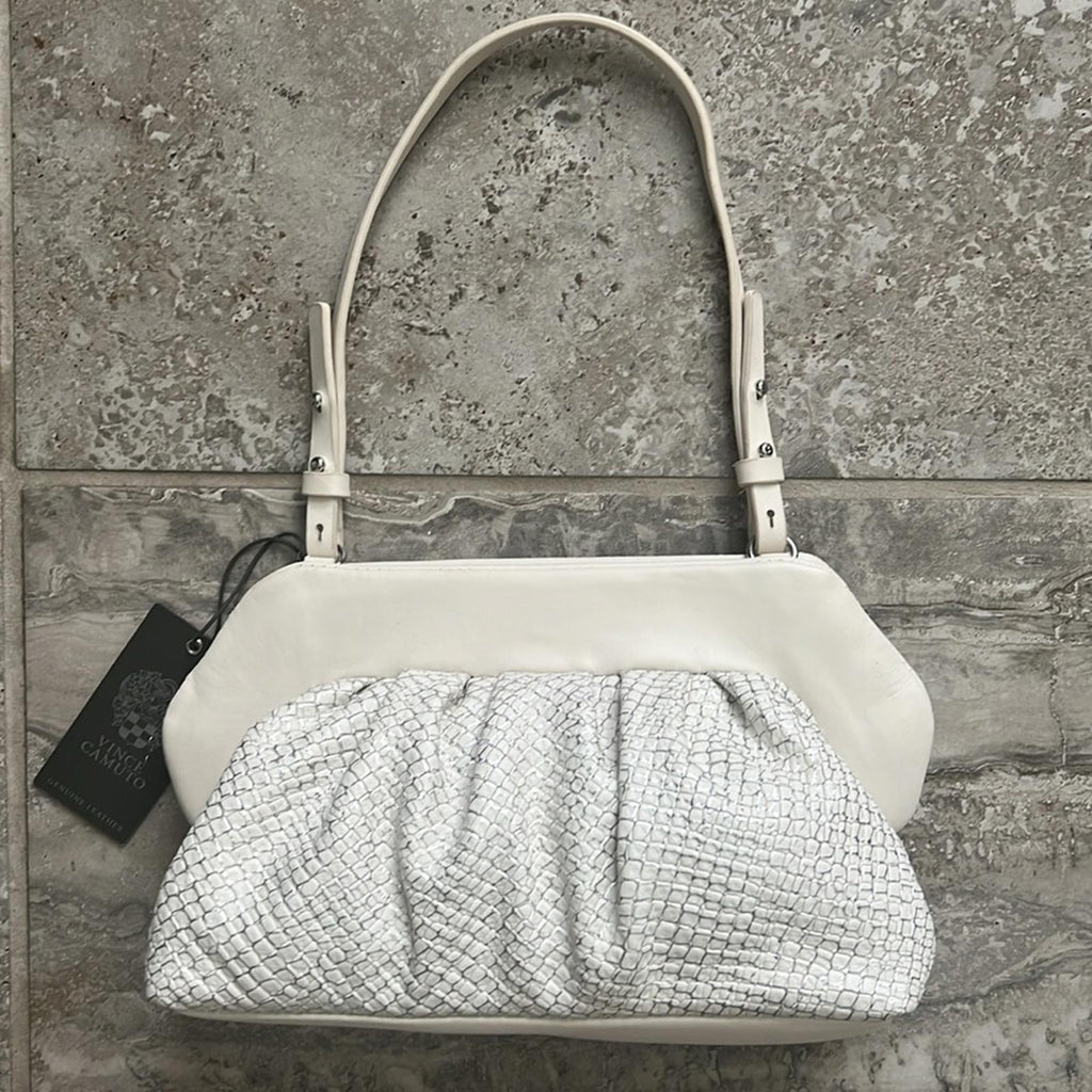 NWT Vince Camuto Amari Leather Clutch Bag in Cotton White, New w/Tag $158
