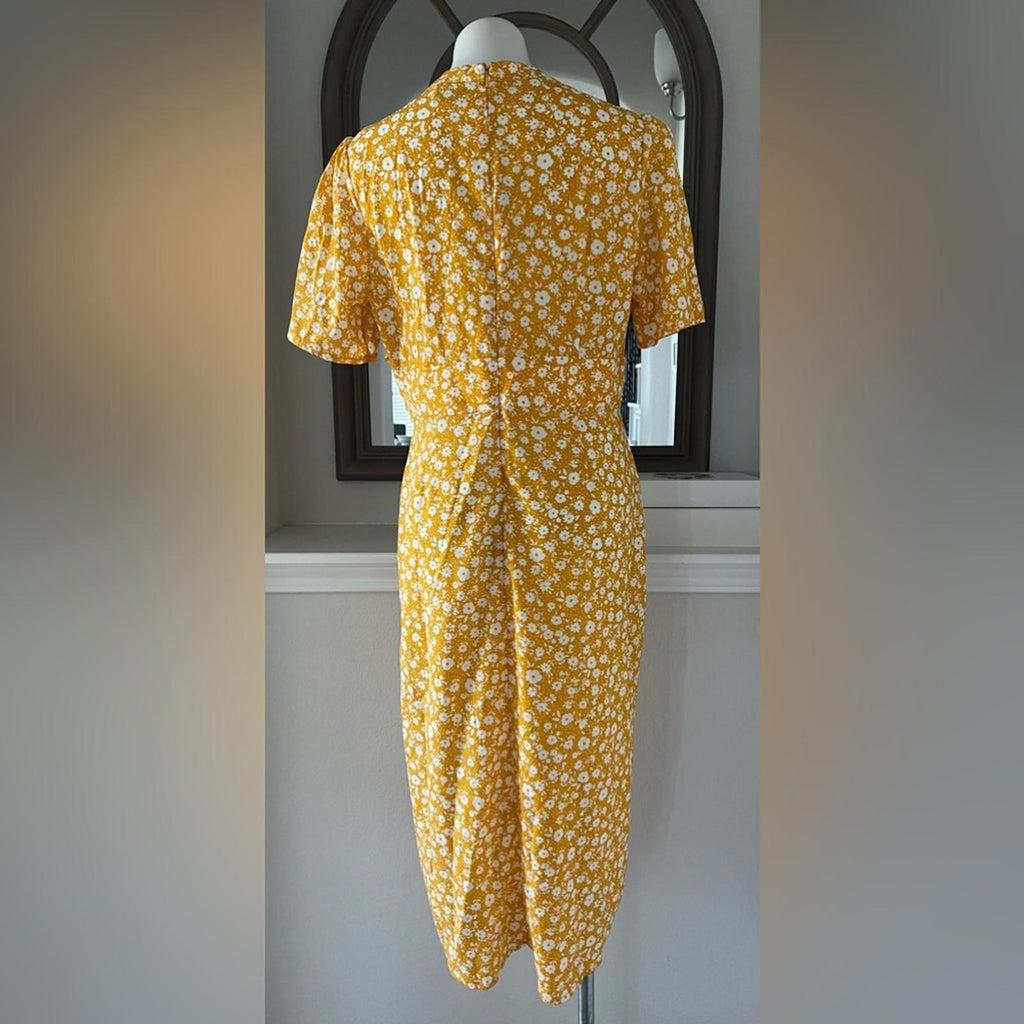New ASOS Midi Tea Dress with Buttons, Mustard based Floral, Size US12, EU44