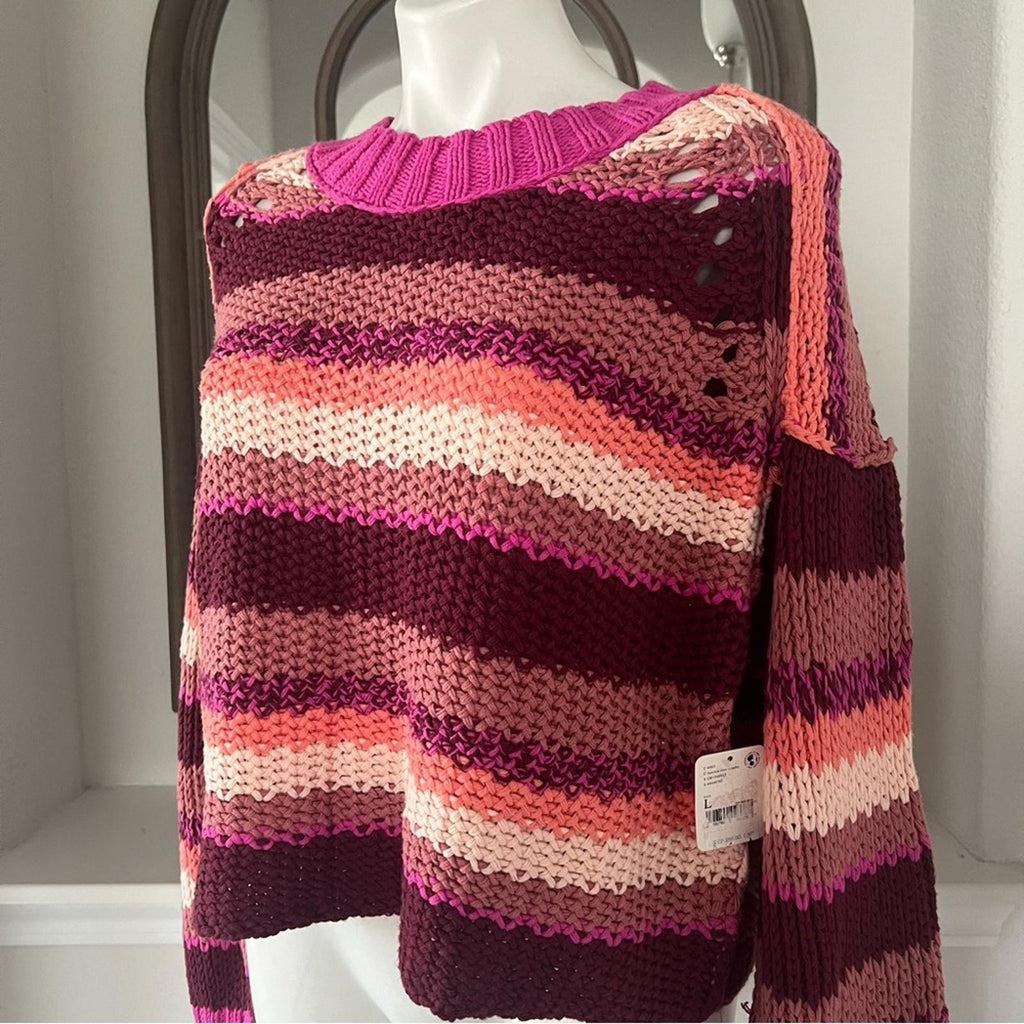 Free People Revolve* Devon Sweater, Fuchsia Rose Combo,  Size L New w/Tag