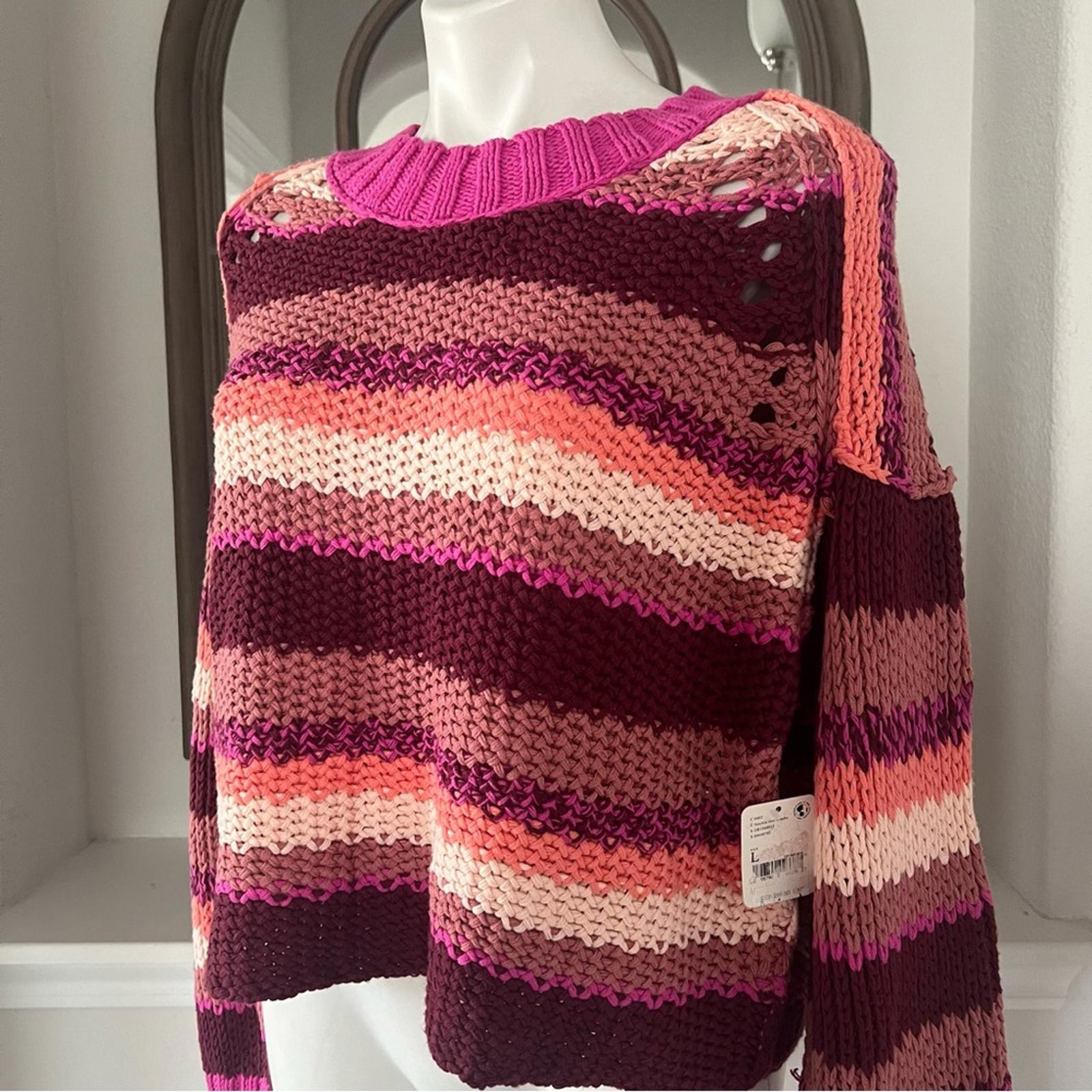 Free People Revolve* Devon Sweater, Fuchsia Rose Combo,  Size L New w/Tag