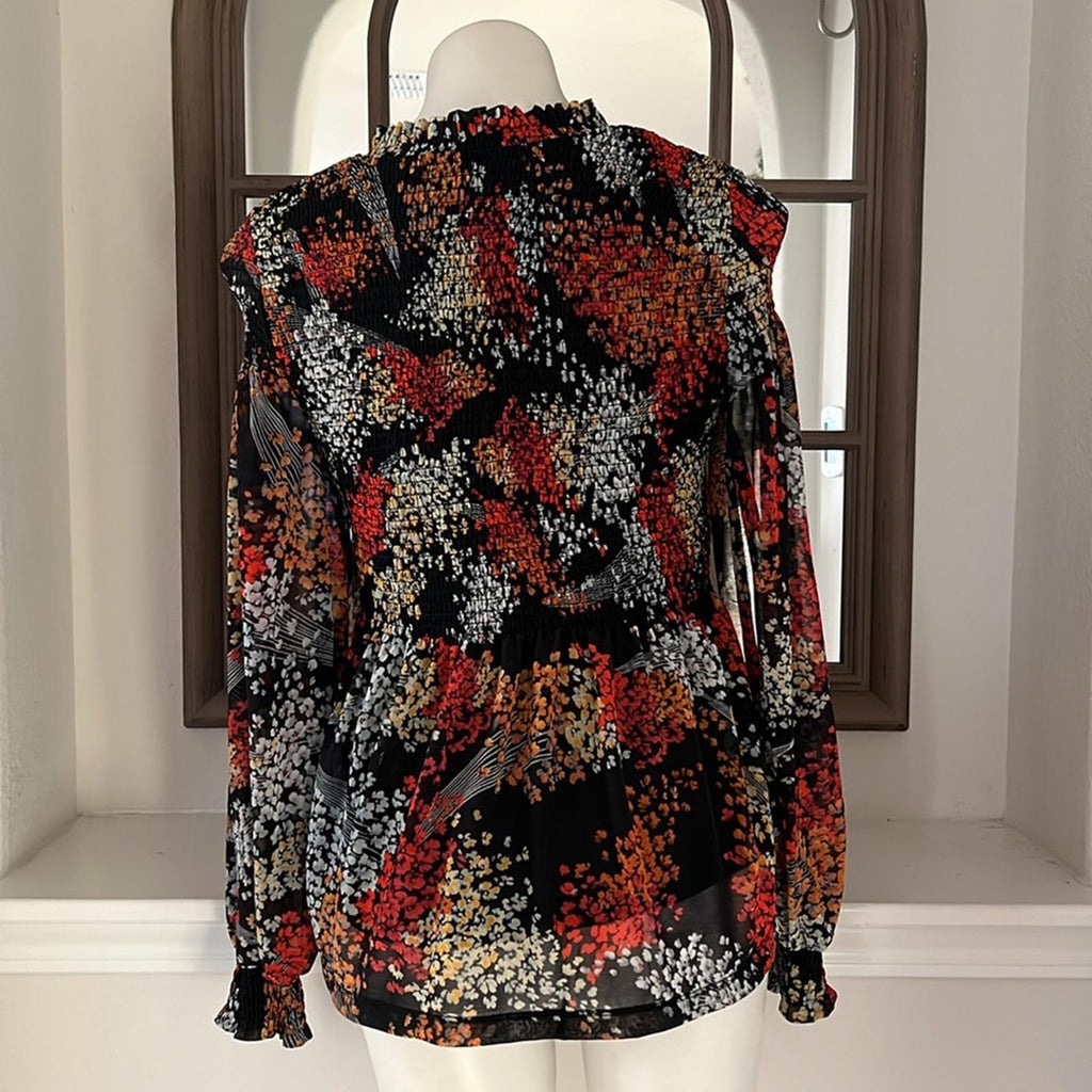 Anthropologie Akemi + Kin Balloon Sleeve Floral Chiffon Smocked Top Size S