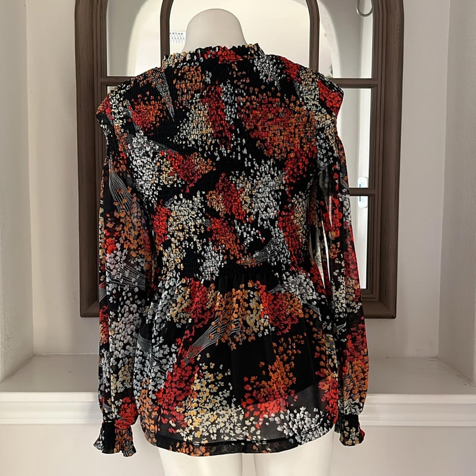 Anthropologie Akemi + Kin Balloon Sleeve Floral Chiffon Smocked Top Size S