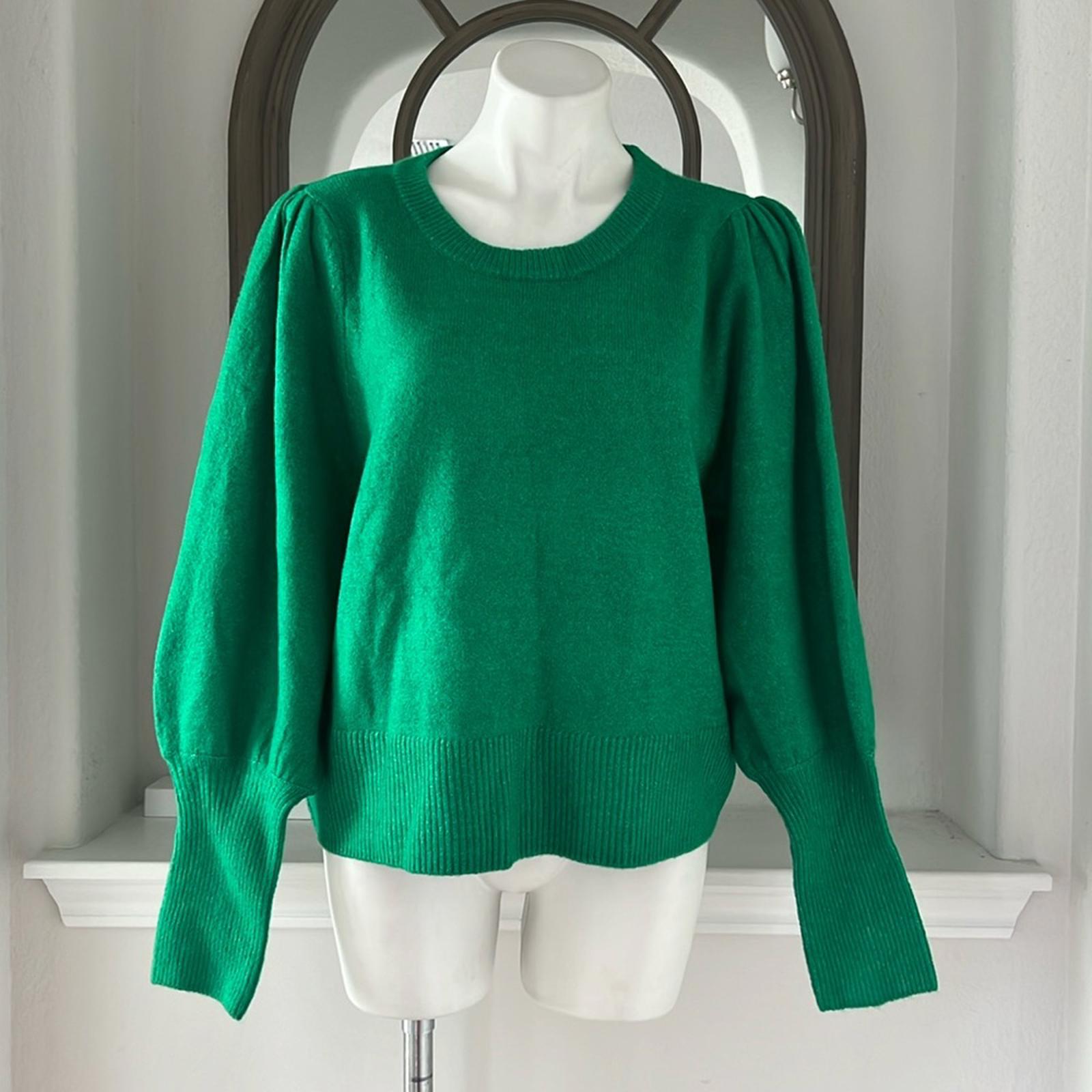 NEW CeCe Juliet Sleeve Puff Sleeve Crewneck Sweater, Green Size L New w/Tag