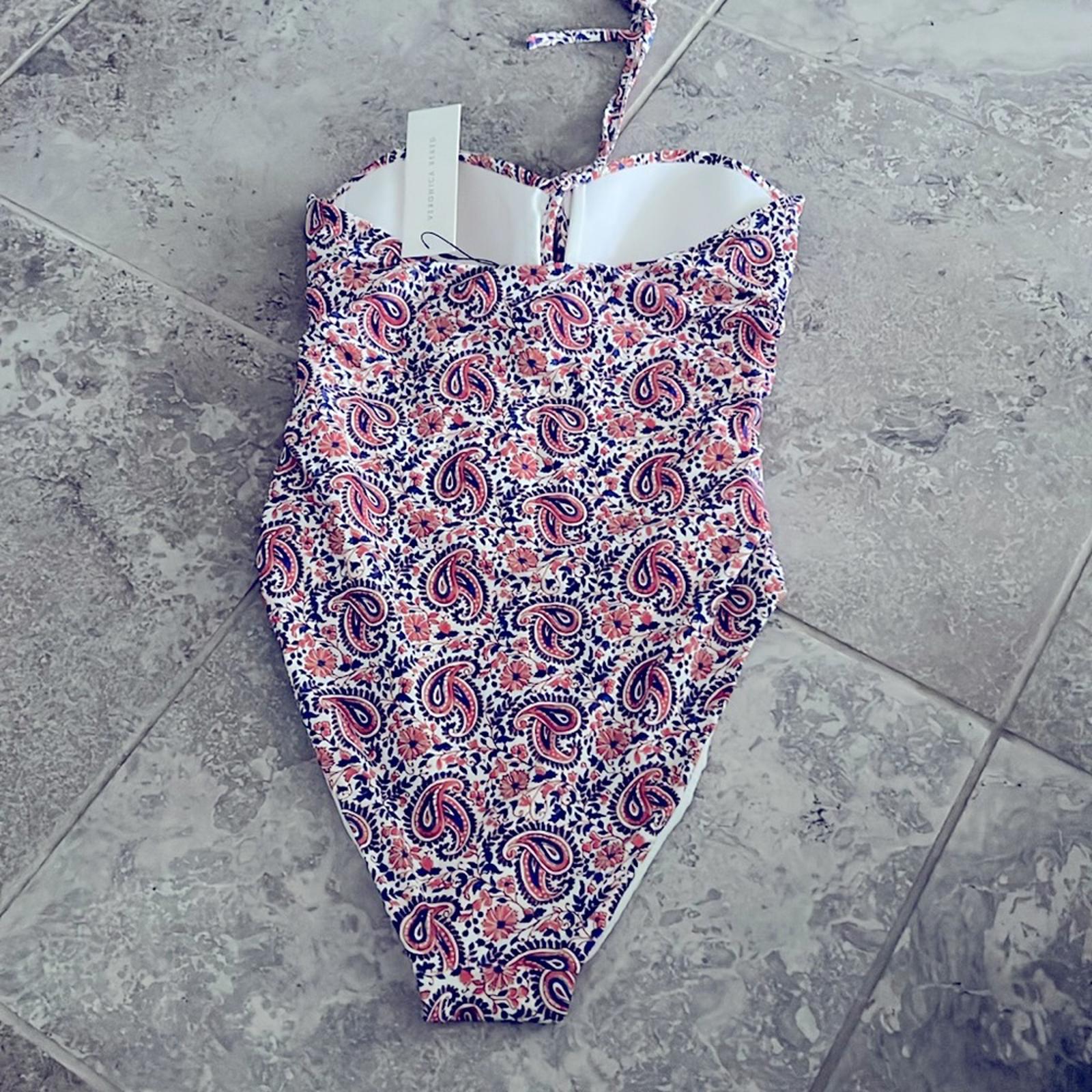 Veronica Beard Hazina Halter Swimsuit in Watermelon/Blue Size L New w/Tag $328
