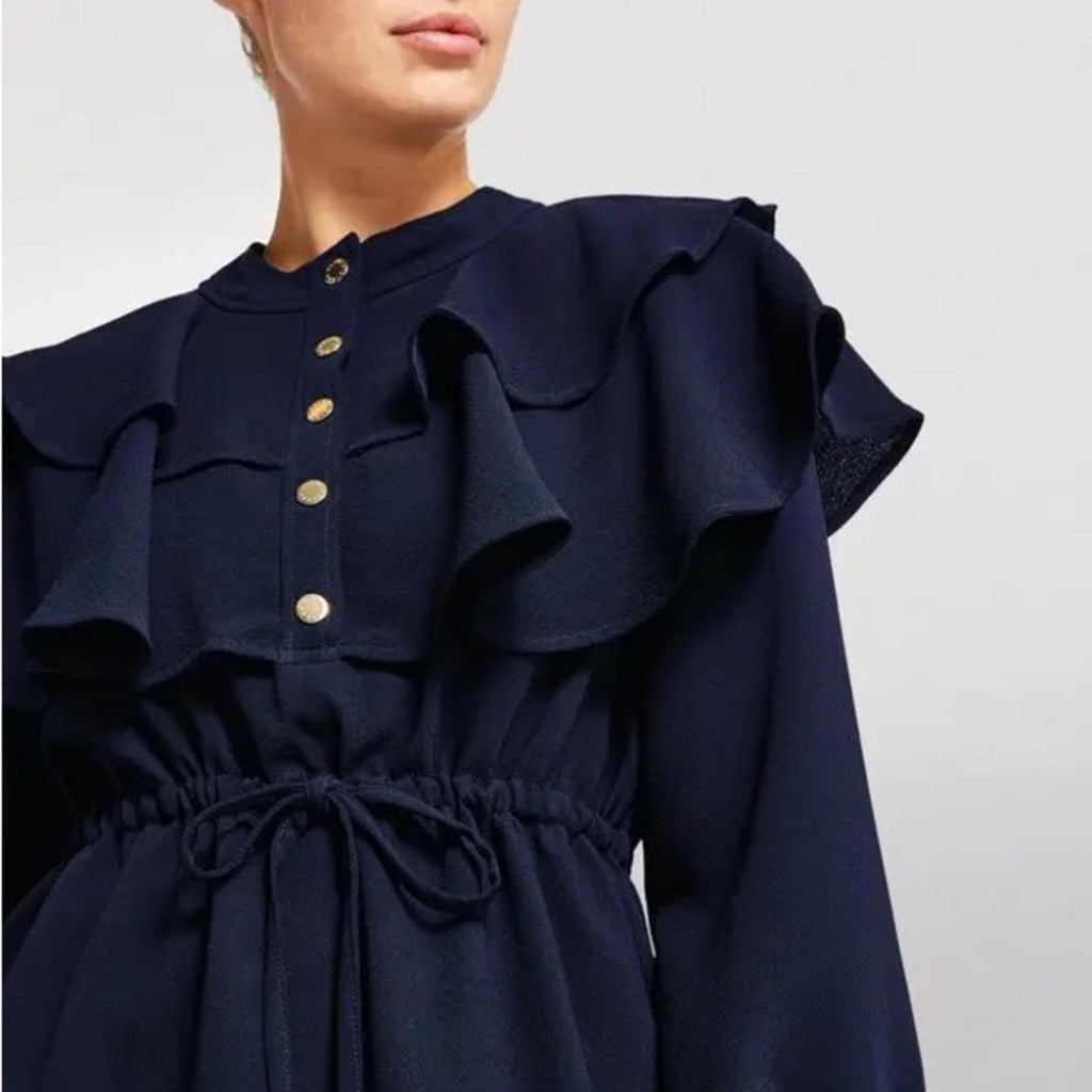 SANDRO Wendy Ruffle Collar Dress, Marine Size FR 36 | US 4, New w/Tag