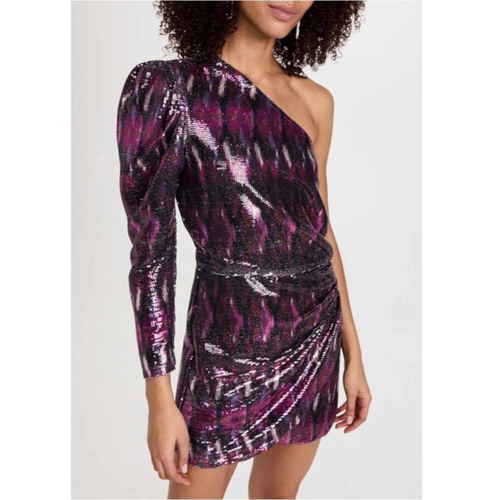 MISA Revolve Nova One-Shoulder Sequin Mini Dress, Purple Size M New w/Tag $370