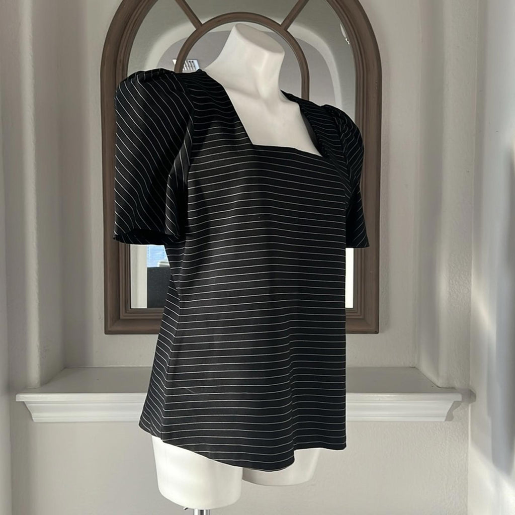 NEW Vince Camuto Square Neck Puffed Sleeve Top in Rich Black Size XL New w/o Tag