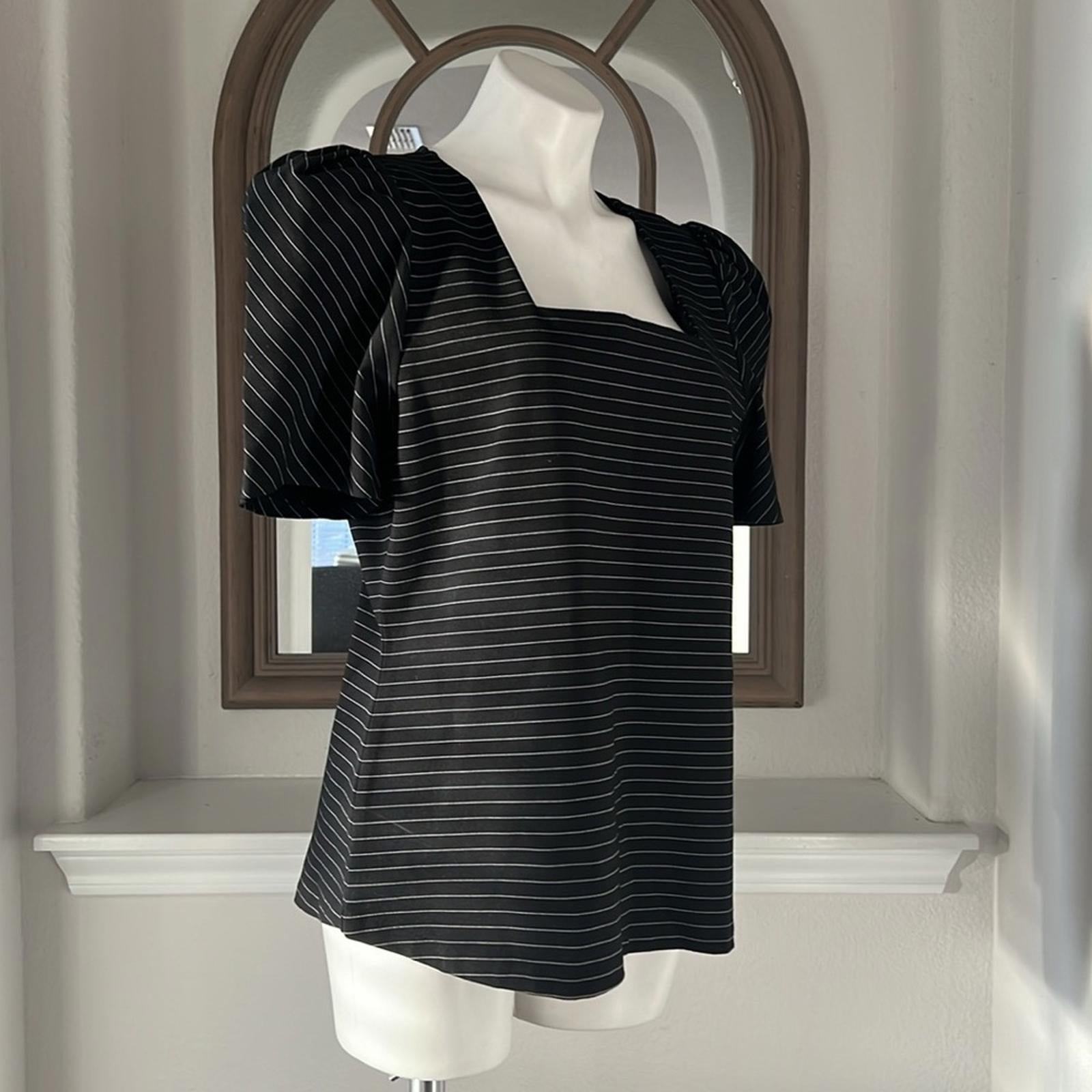 NEW Vince Camuto Square Neck Puffed Sleeve Top in Rich Black Size XL New w/o Tag