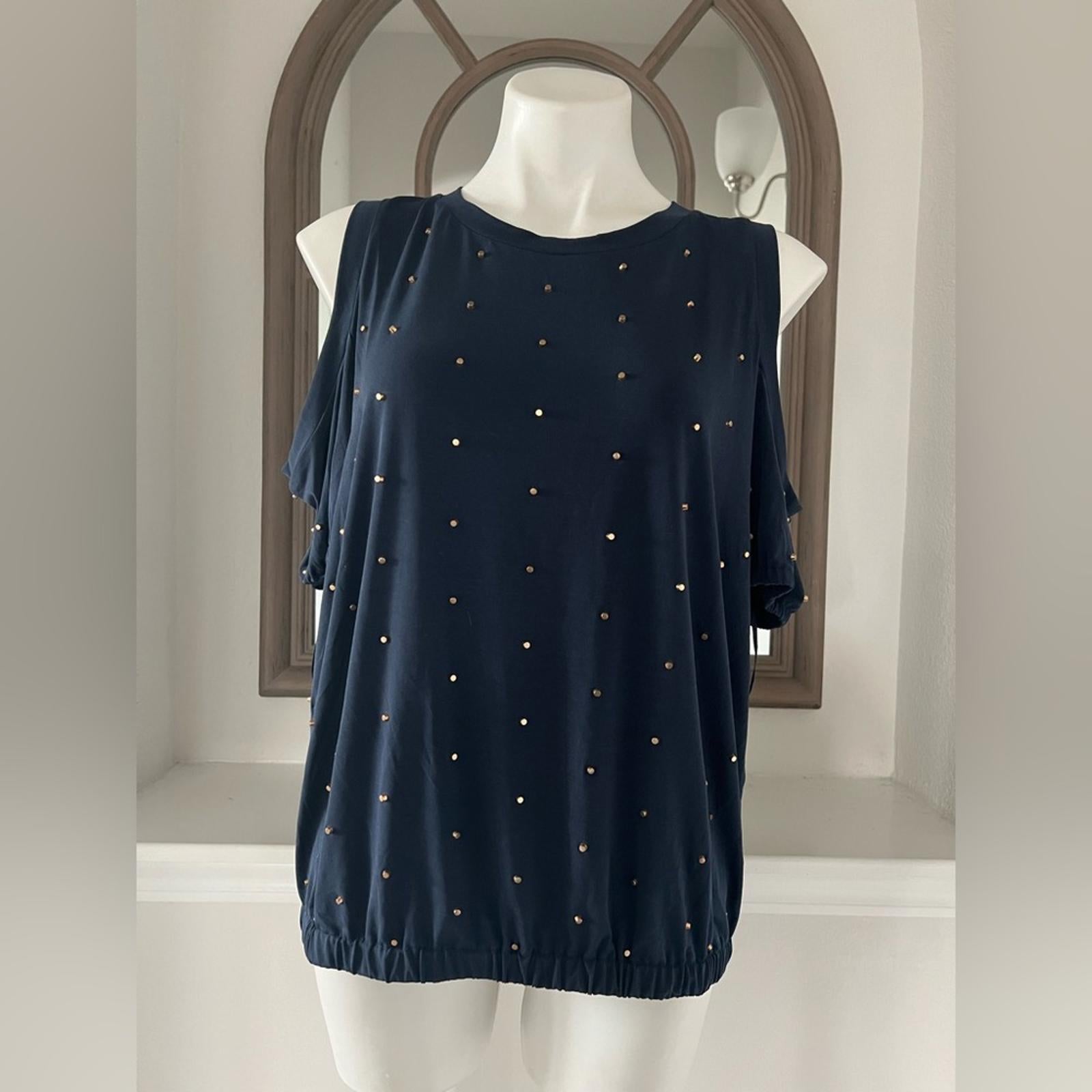 NEW Michael Michael Kors Studded Cold-Shoulder Top, Midnight Blue Size S, $110