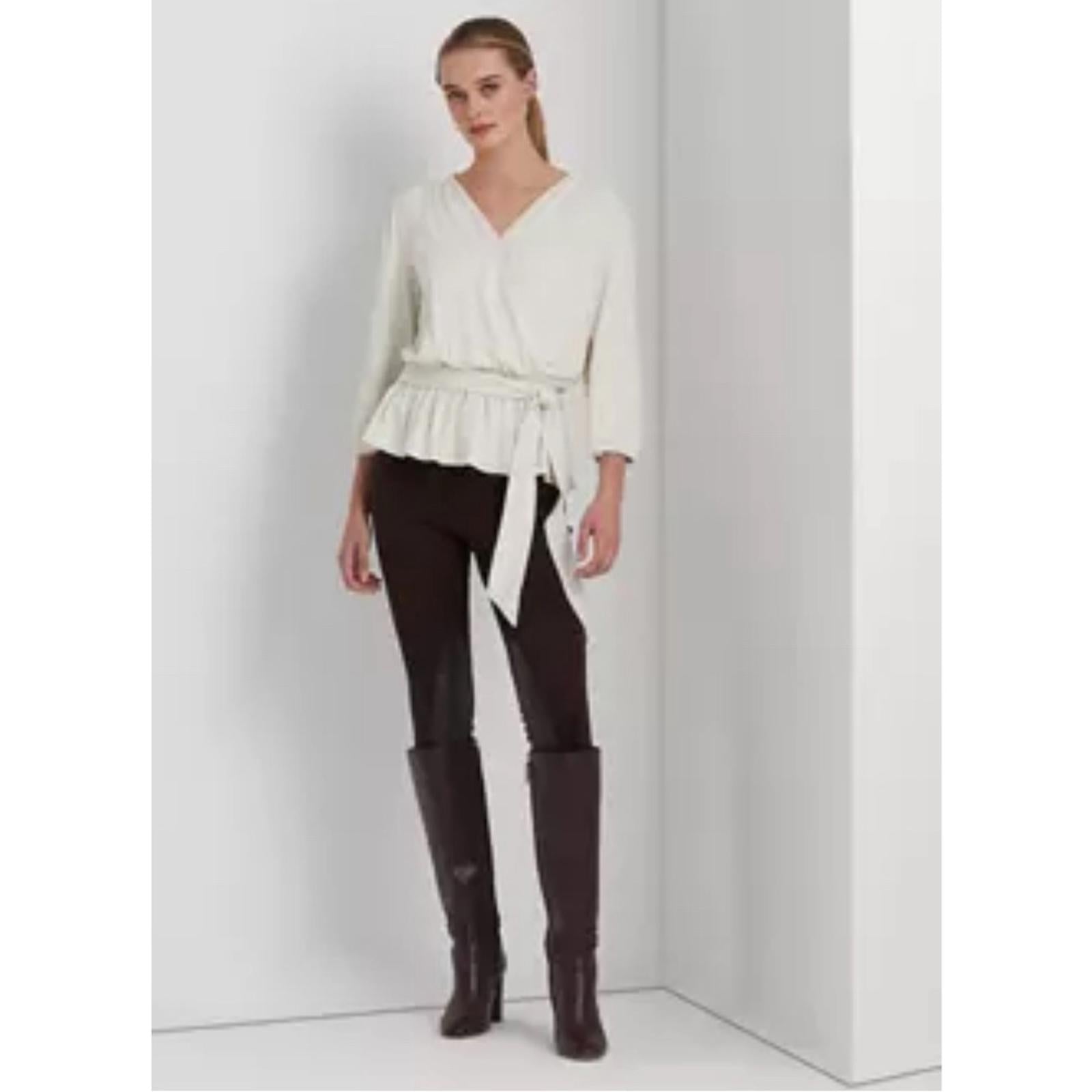 Lauren Ralph Lauren Jersey Peplum Blouse in WinterCream, Size XXL New w/Tag