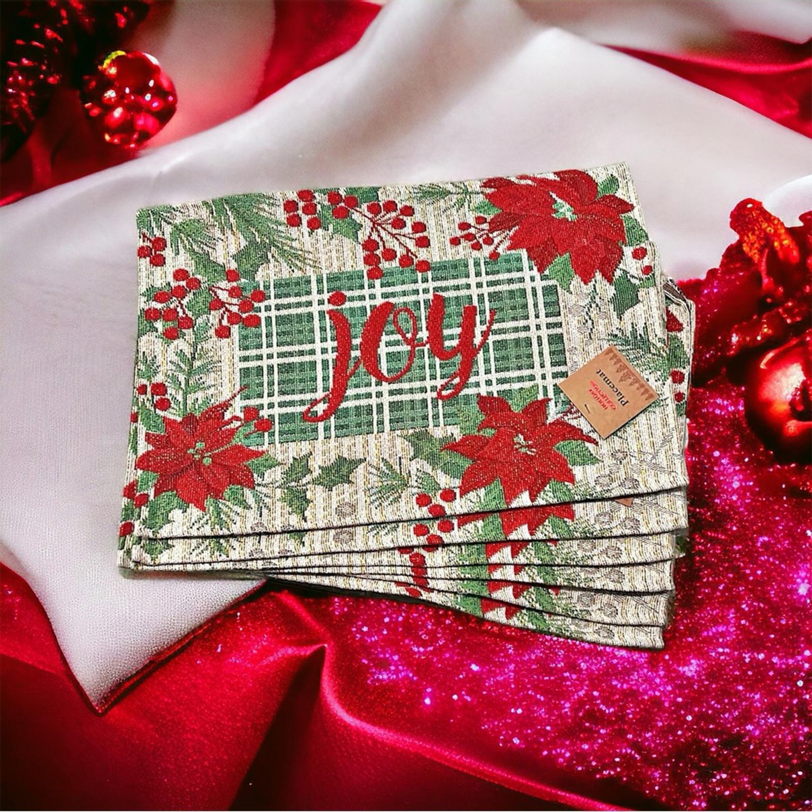 NWT Serafina Home Holiday Joy Christmas Tapestry Placemats, Set of Six New w/Tag