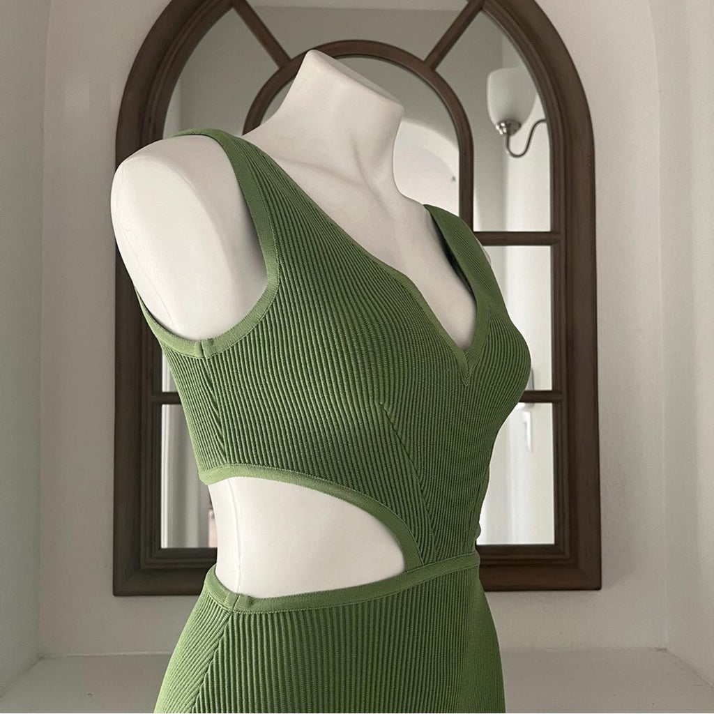 Dress the Population Cut-Out Ribbed Knit Dress, Green Size XS New w/o Tag