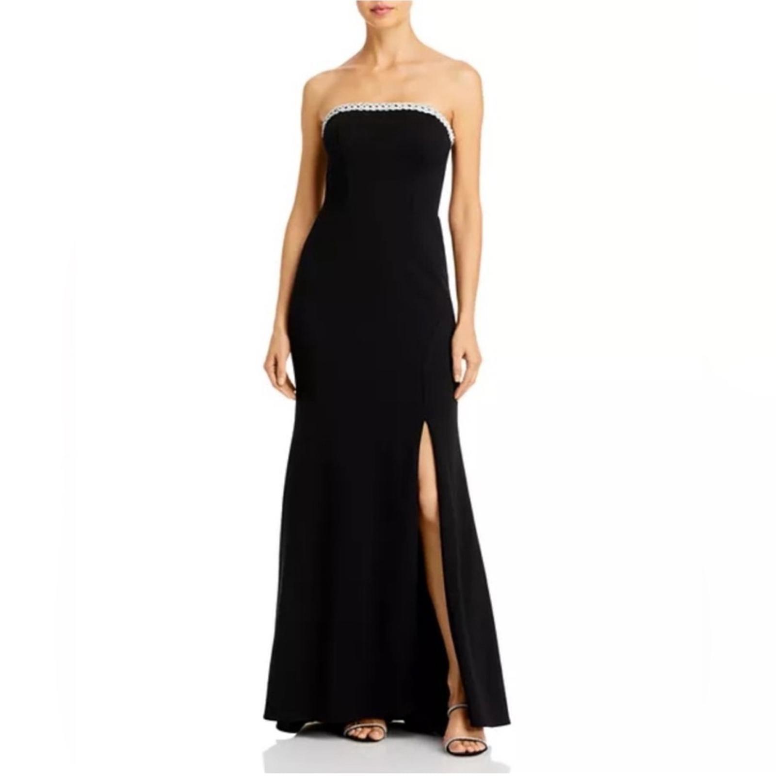 Aqua Braid Trim Strapless Gown in Black, Size 2 New w/Tag $268