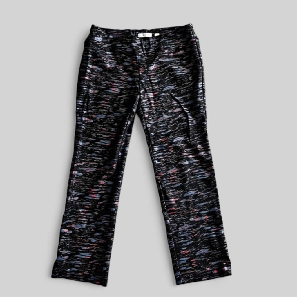 Lena Gabrielle Pull-On Stretch Pants in Black Multi, Size 14 Retail $120