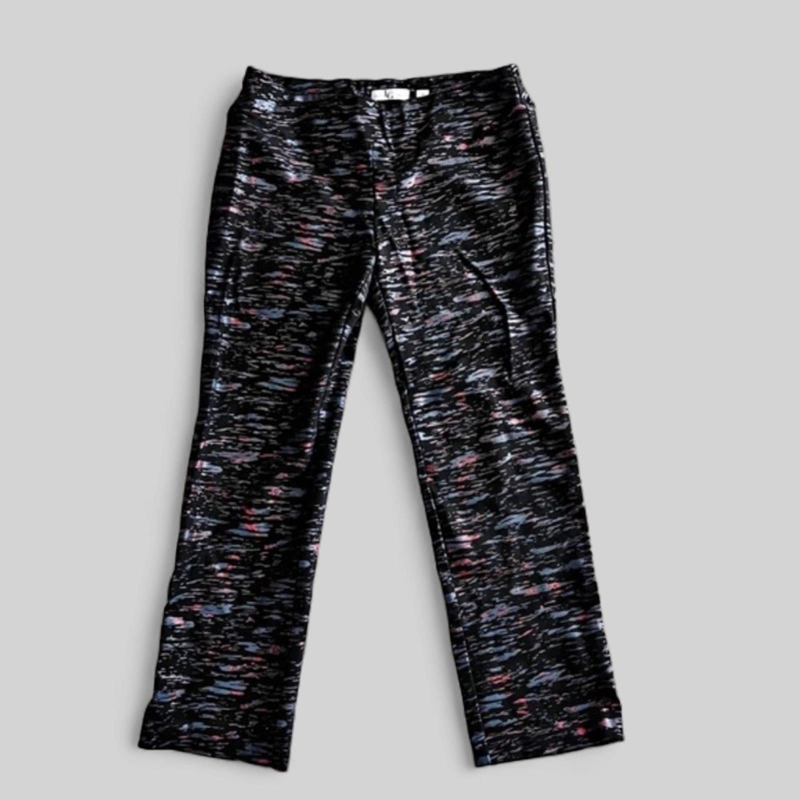 Lena Gabrielle Pull-On Stretch Pants in Black Multi, Size 14 Retail $120
