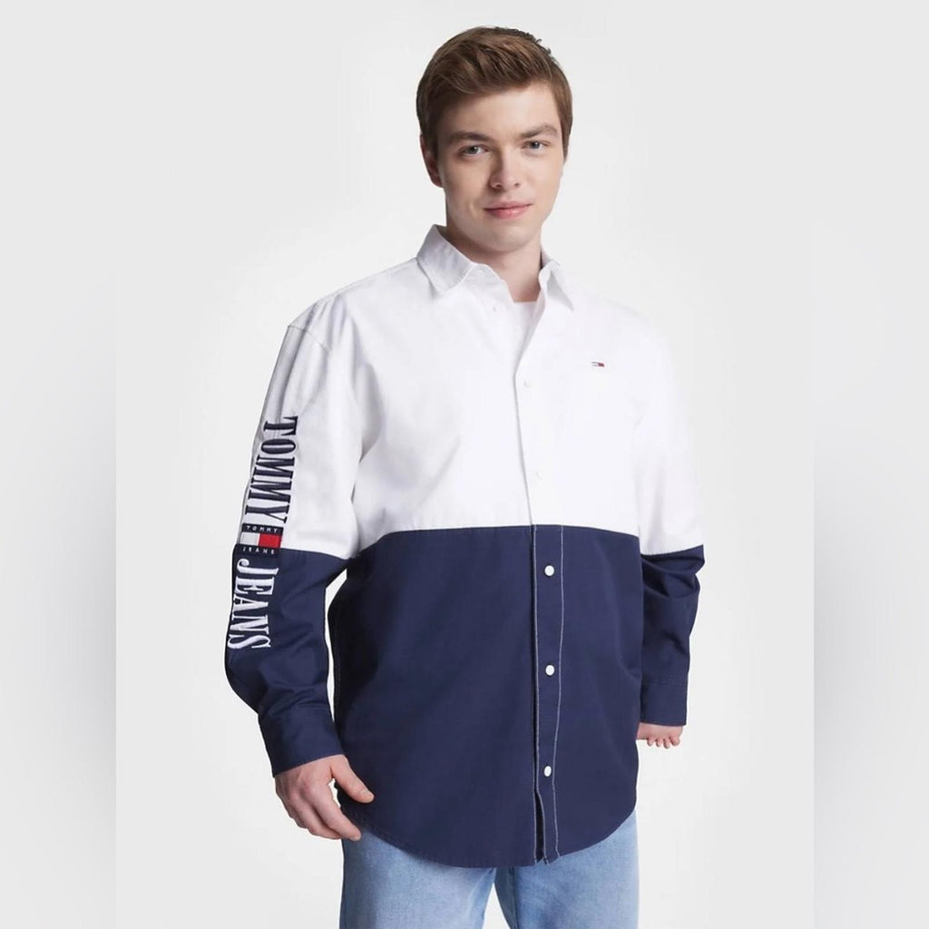 Tommy Hilfiger Adaptive Archive Color-Blocked Relaxed Shirt, White Size S NWT