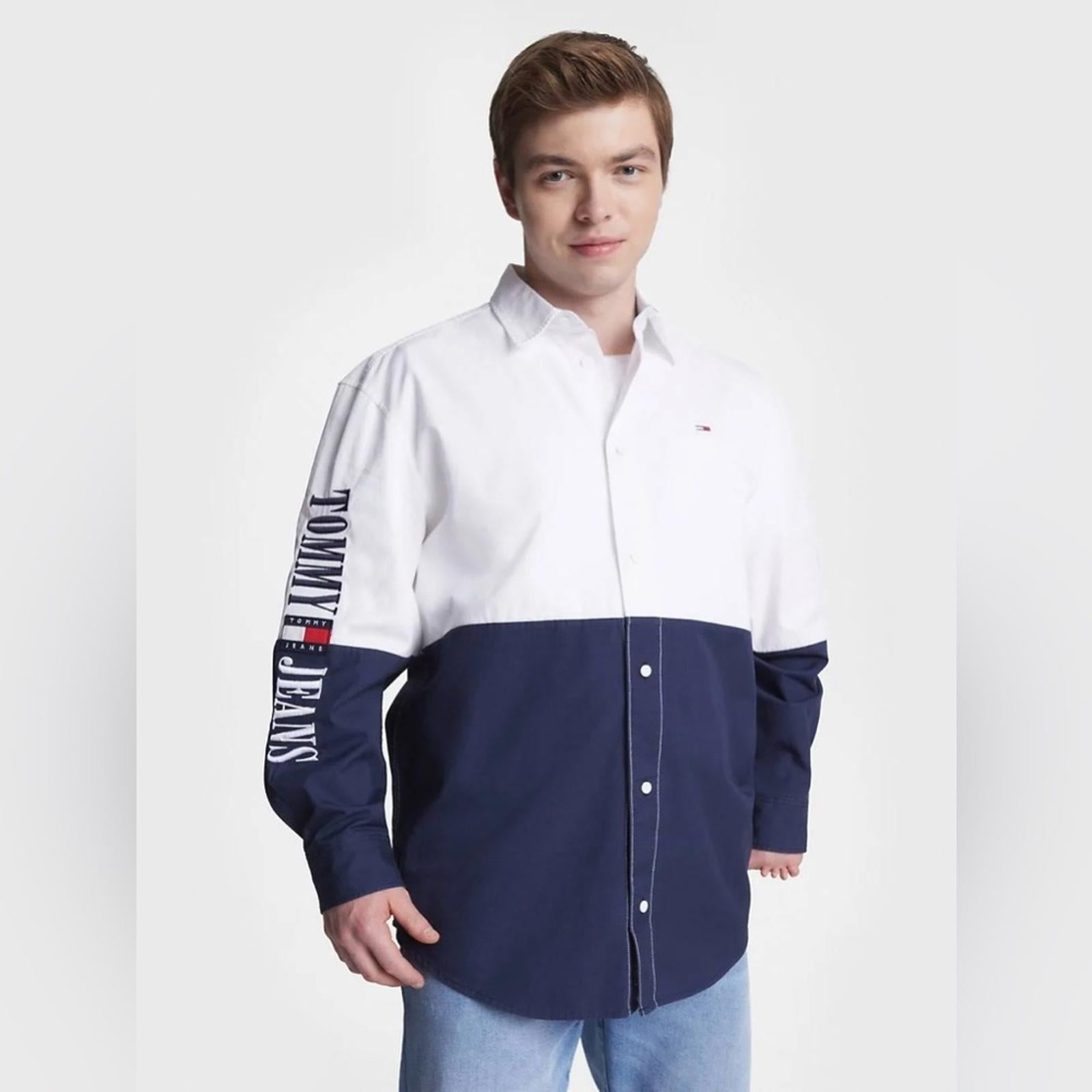 Tommy Hilfiger Adaptive Archive Color-Blocked Relaxed Shirt, White Size S NWT