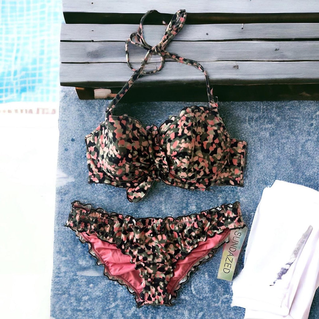 Sundazed Cruise Bikini Set, Mermaid Ruffle Bottom S, Ava Ruffle Bow Top Size 34D