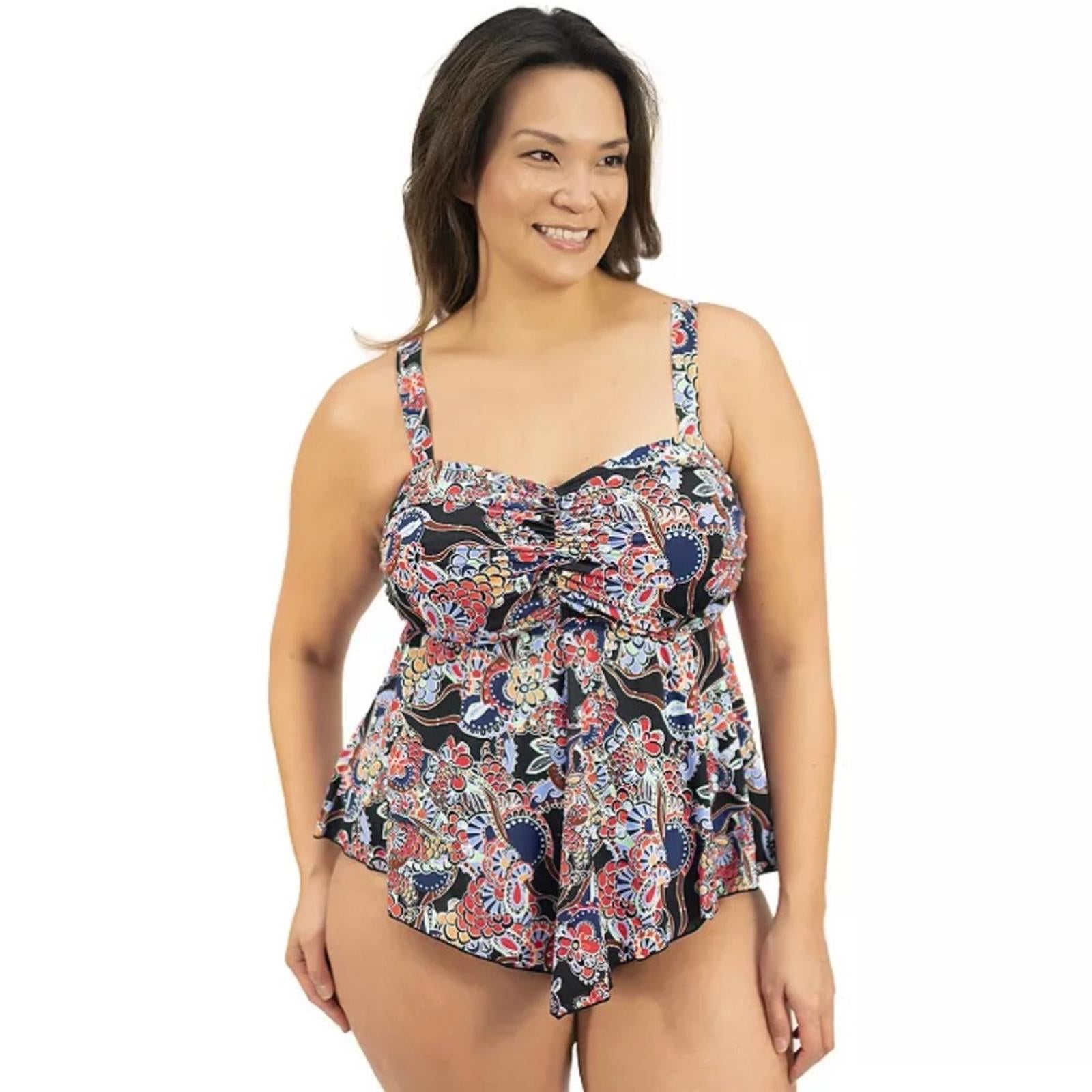 A Shore Fit Bliss V-Hem Bandeau Swim Top, D & E-Cup Fit, Size 24W New w/Tag