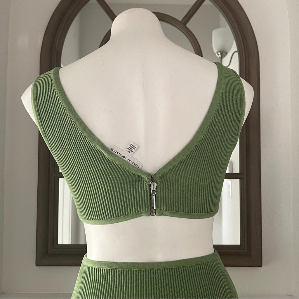 Dress the Population Cut-Out Ribbed Knit Dress, Green Size XS New w/o Tag