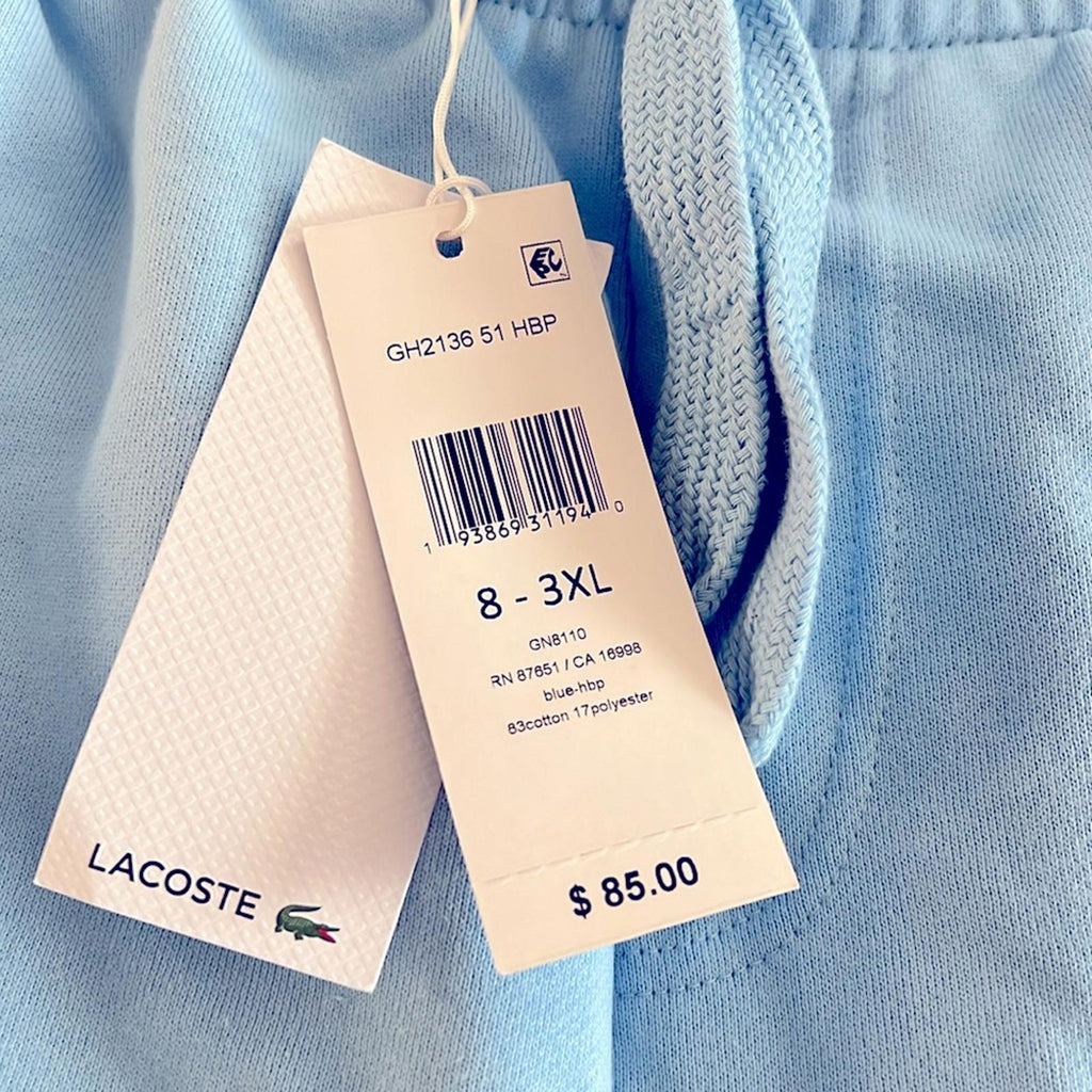 NWT Lacoste Sport Tennis Fleece Shorts, Light Blue, Men’s Size 8-3XL Retail $85