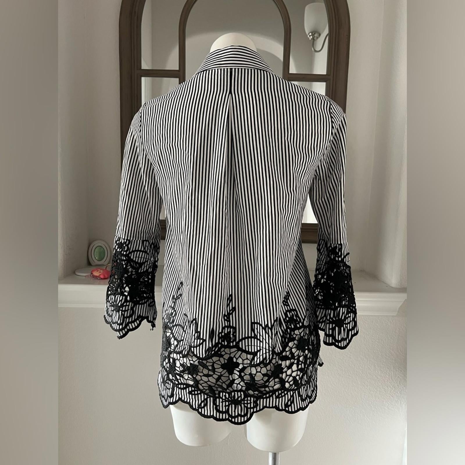 Ellie Tahari Clark Shirt Striped Lace Trim in Black & White New w/Tag $298