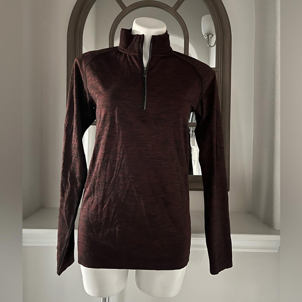 Lululemon Quarter-Zip Mock Neck Top, Heather Burgundy Size S, EXCELLENT!